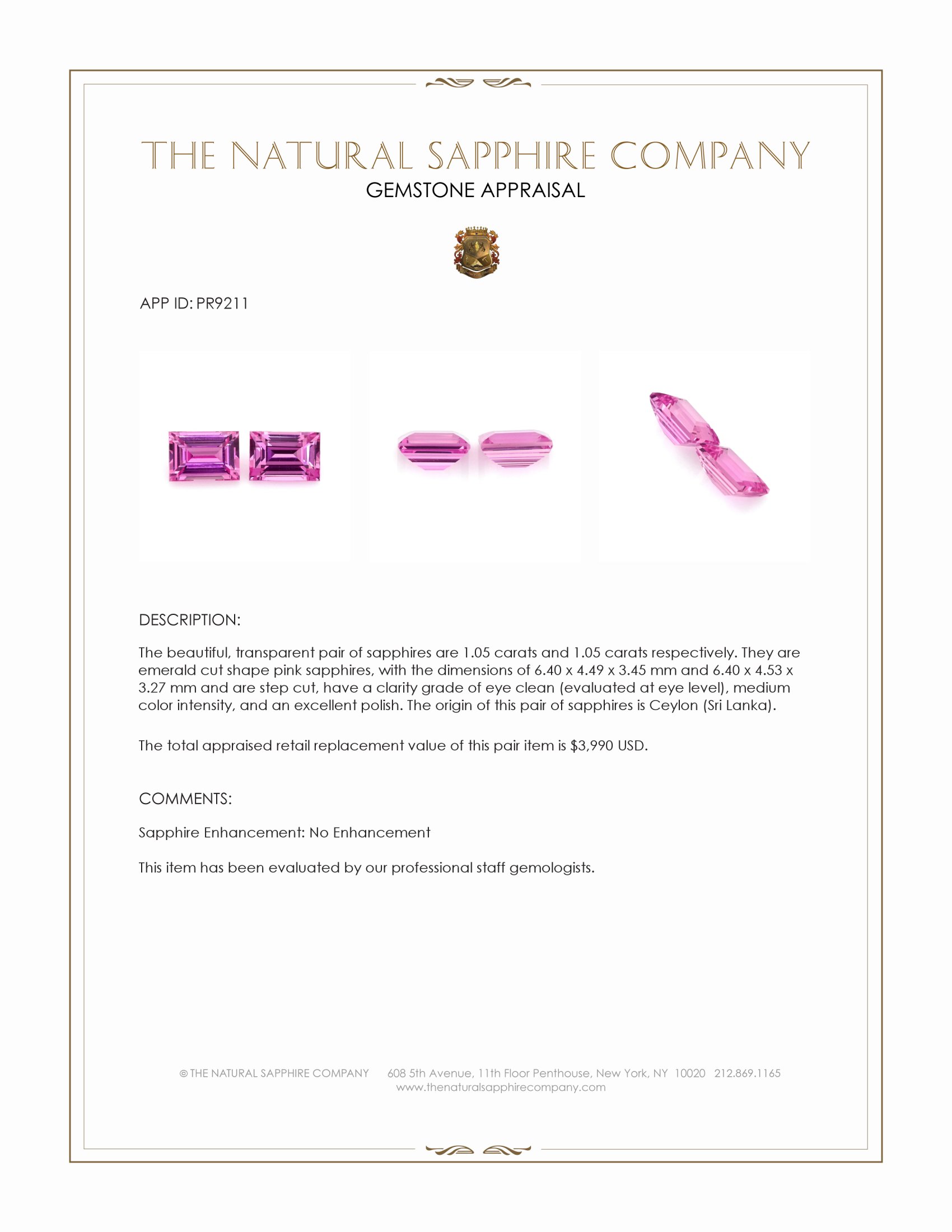 2.10 Ct.Tw. Pink Sapphire Pair from Ceylon (Sri Lanka)