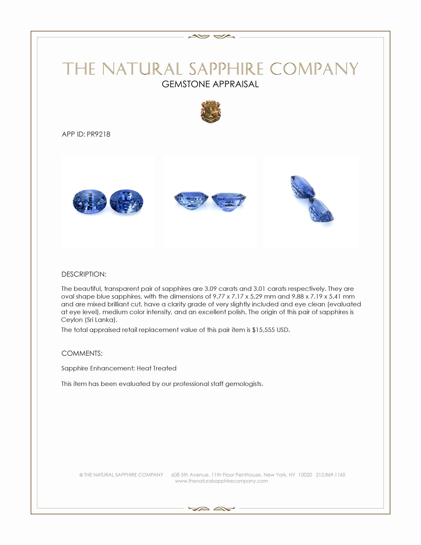 6.10 Ct.Tw. Blue Sapphire Pair from Ceylon (Sri Lanka)