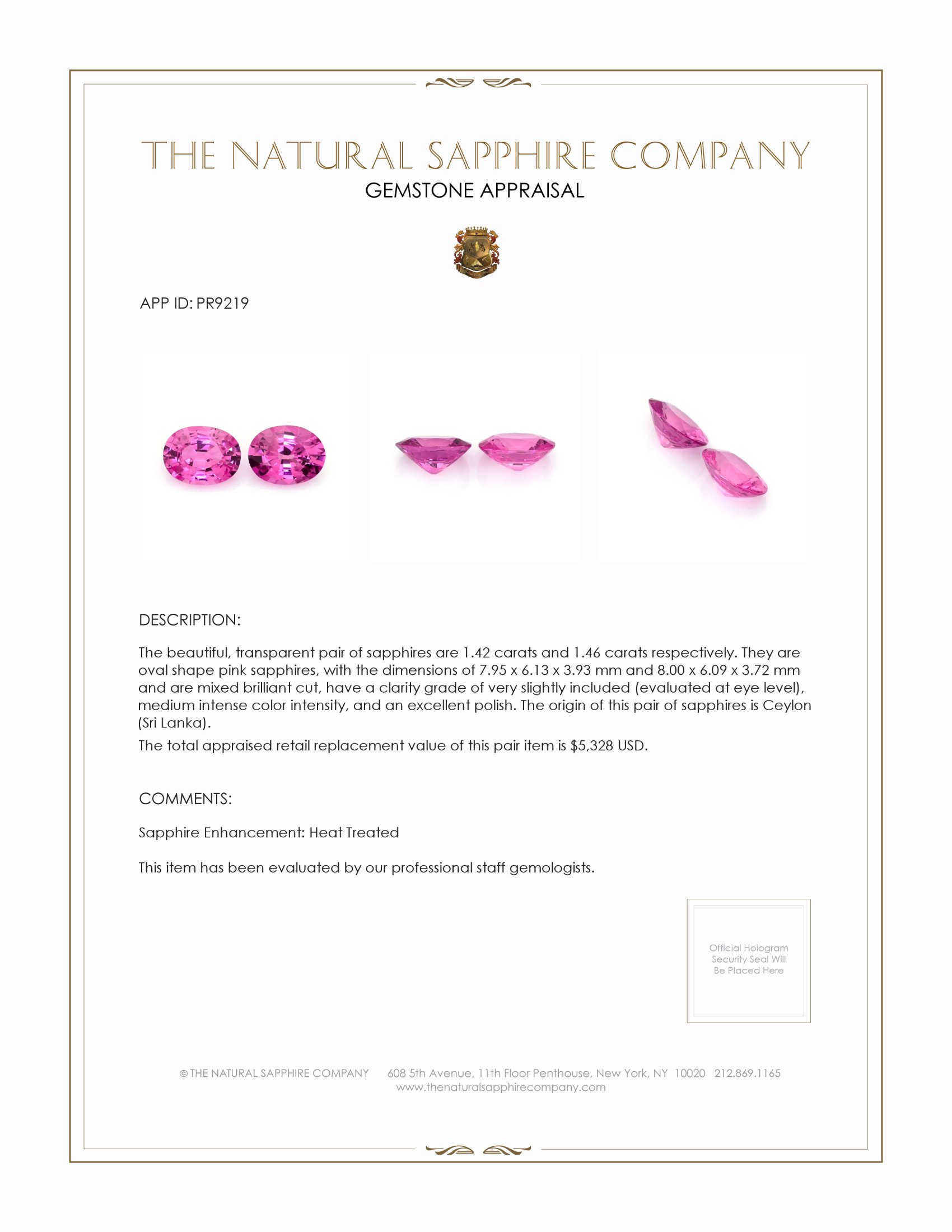 2.88 Ct.Tw. Pink Sapphire Pair from Ceylon (Sri Lanka)