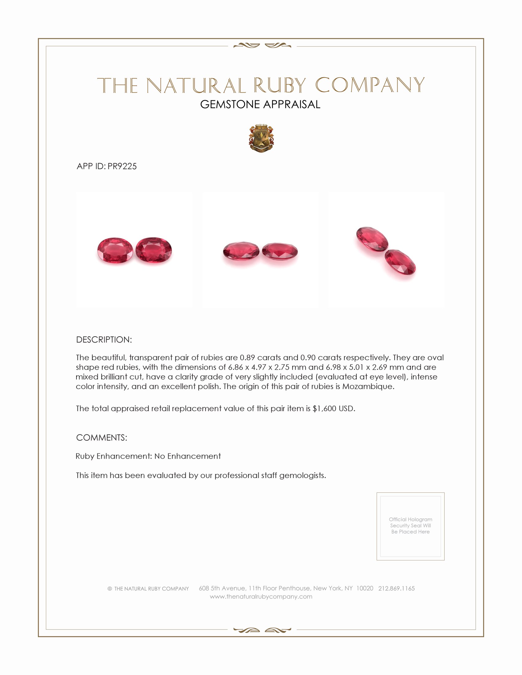 1.79 Ct.Tw. Ruby Pair from Mozambique
