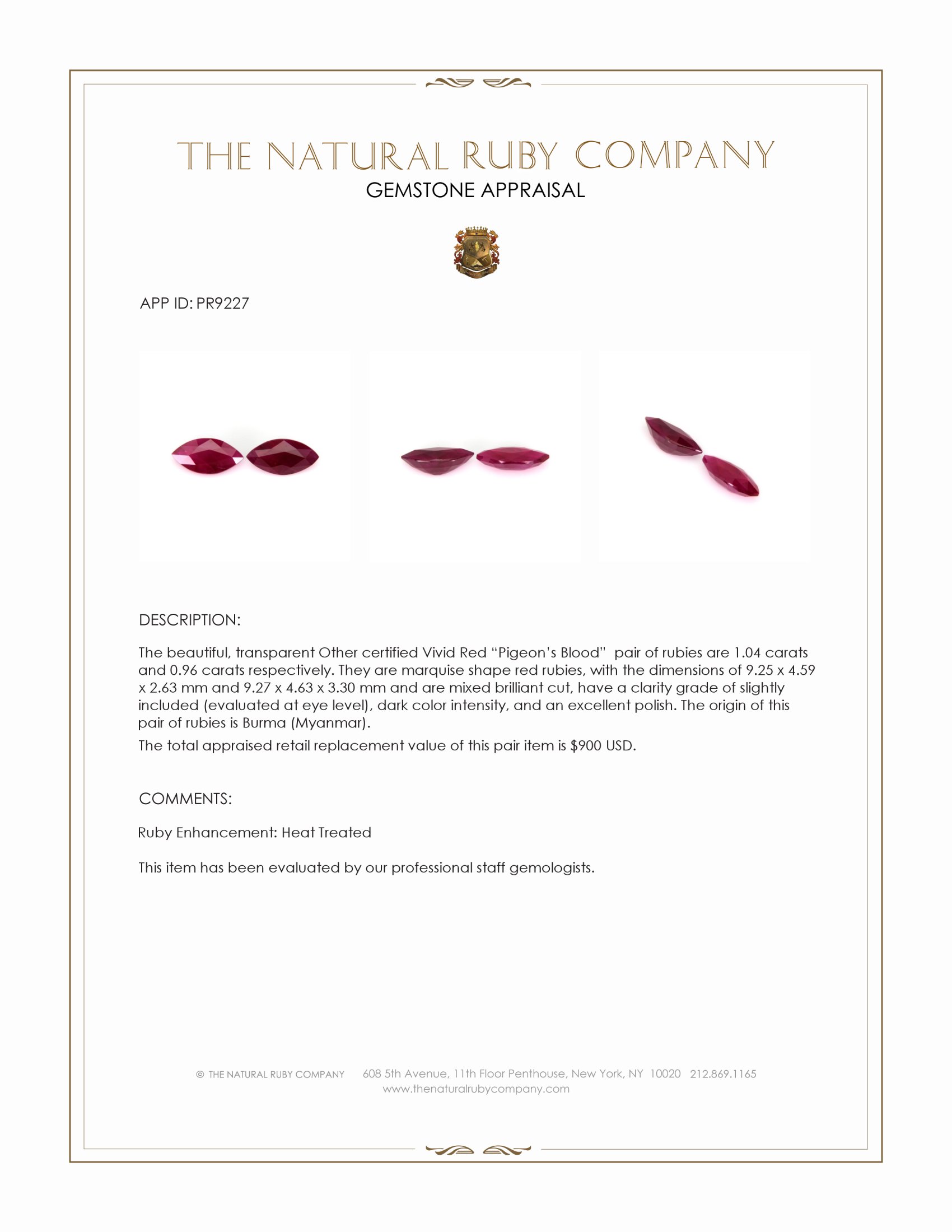 2.00 Ct.Tw. Ruby Pair from Burma (Myanmar)