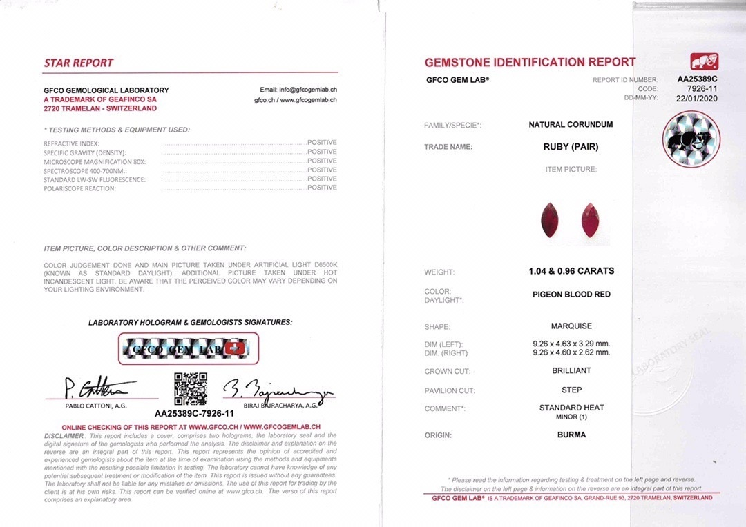 2.00 Ct.Tw. Ruby Pair from Burma (Myanmar)