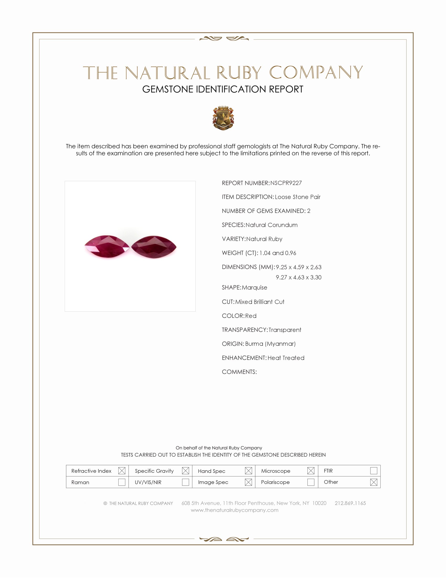 2.00 Ct.Tw. Ruby Pair from Burma (Myanmar)