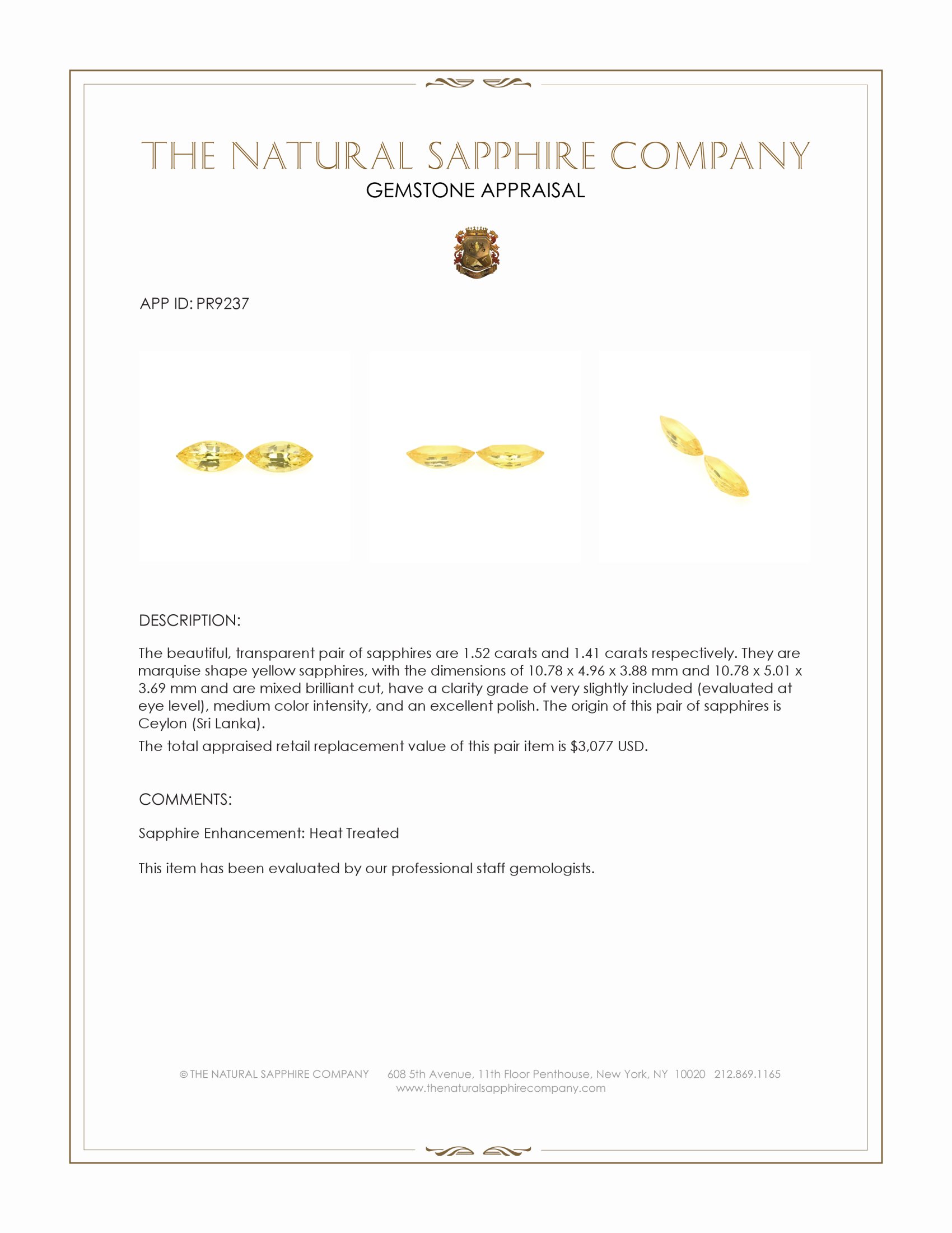 2.93 Ct.Tw. Yellow Sapphire Pair from Ceylon (Sri Lanka)