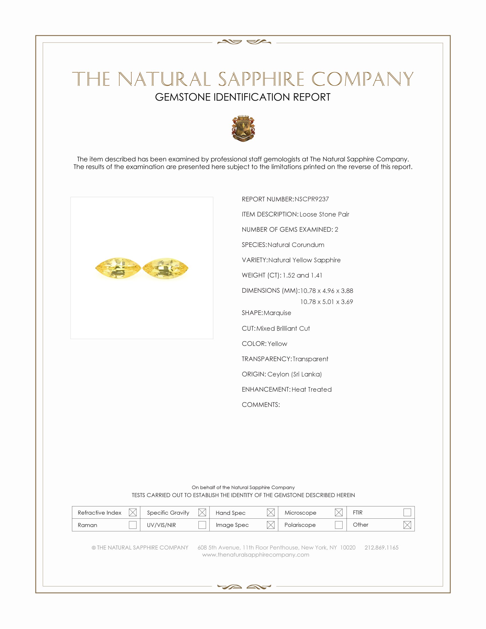 2.93 Ct.Tw. Yellow Sapphire Pair from Ceylon (Sri Lanka)