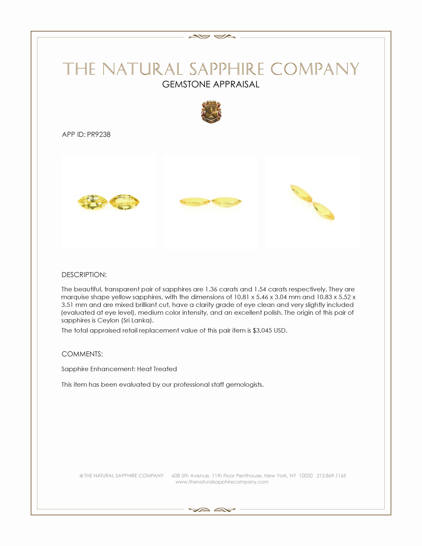2.90 Ct.Tw. Yellow Sapphire Pair from Ceylon (Sri Lanka)