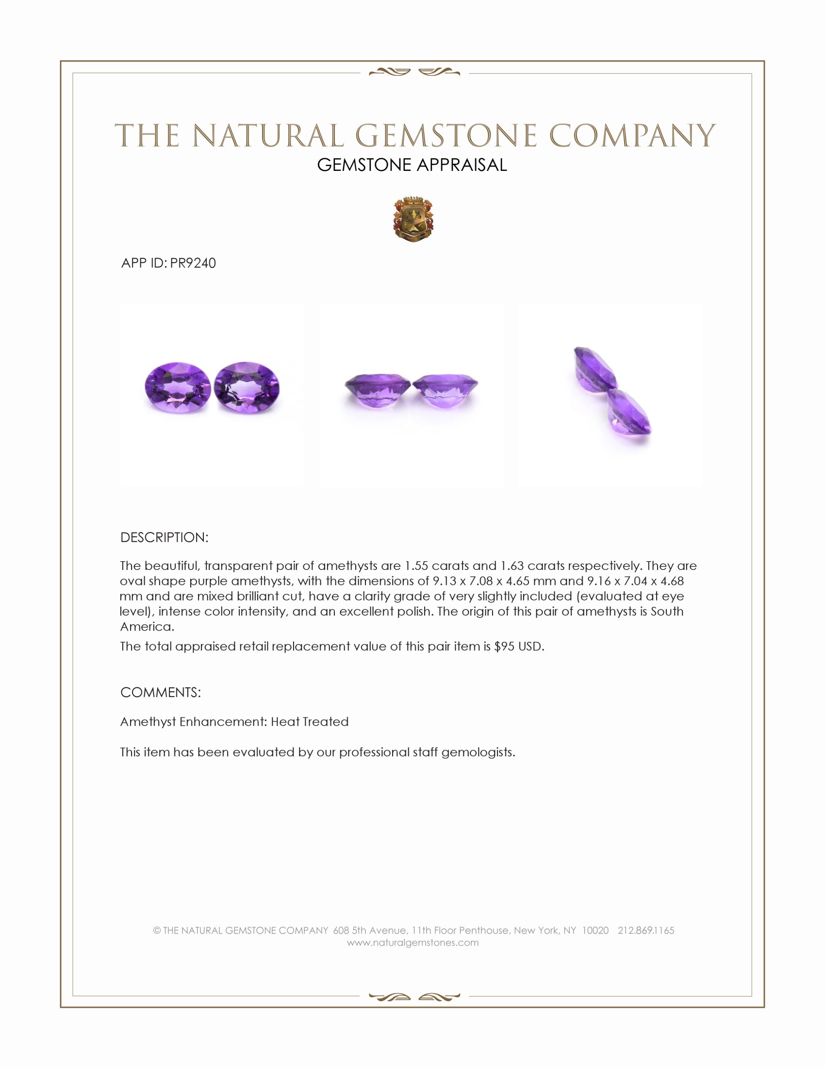 3.18 Ct.Tw. Purple Amethyst Pair from South America