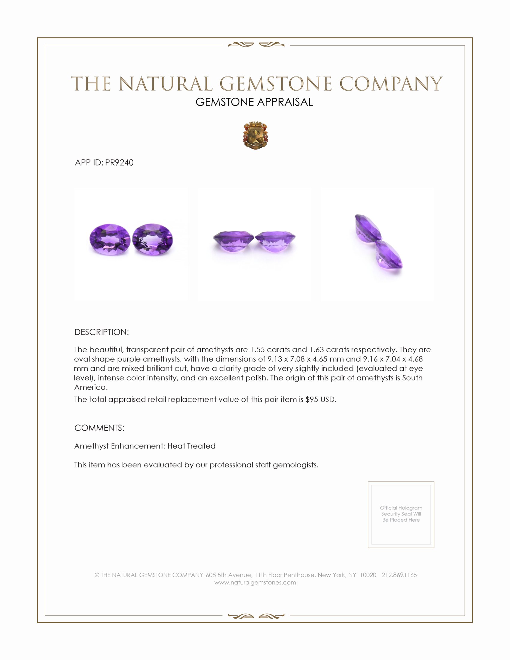 3.18 Ct.Tw. Amethyst Pair from South America