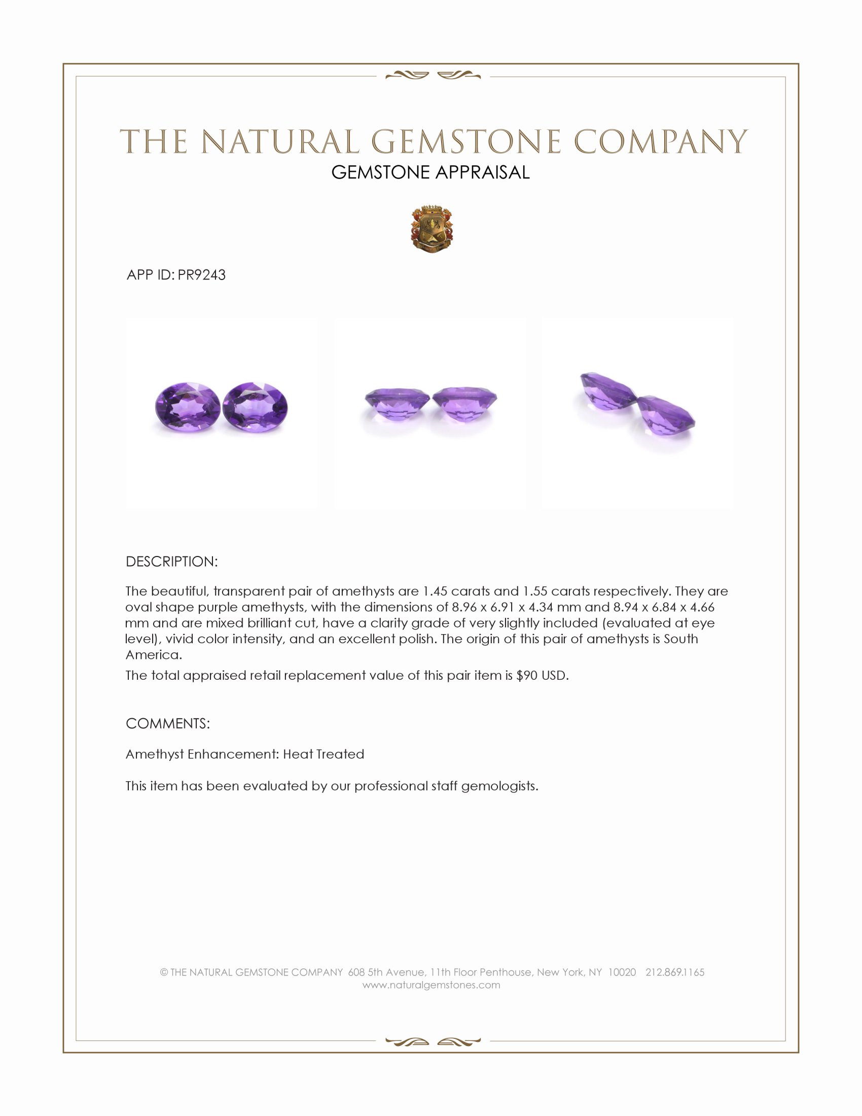 3.00 Ct.Tw. Purple Amethyst Pair from South America