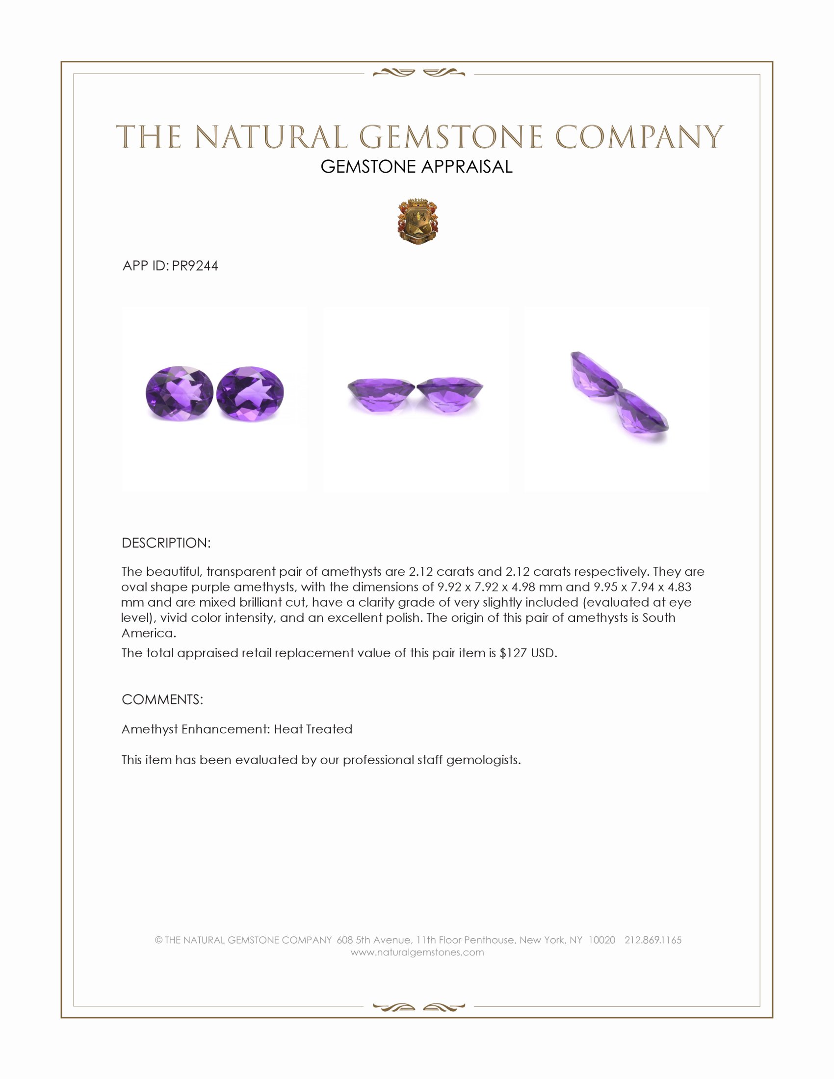 4.24 Ct.Tw. Purple Amethyst Pair from South America