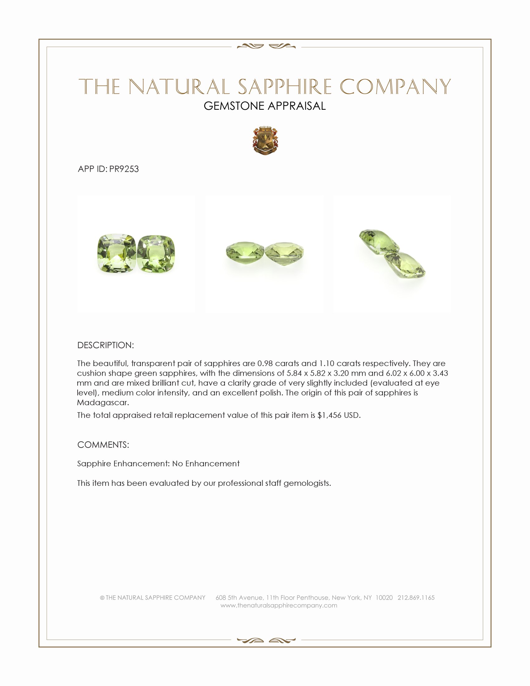 2.08 Ct.Tw. Green Sapphire Pair from Madagascar