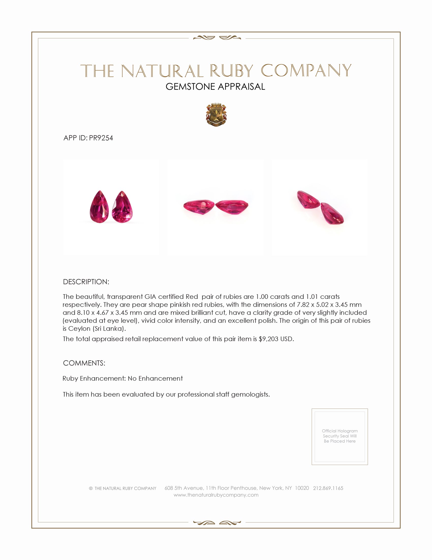 2.01 Ct.Tw. Pinkish Red Ruby Pair from Ceylon (Sri Lanka)
