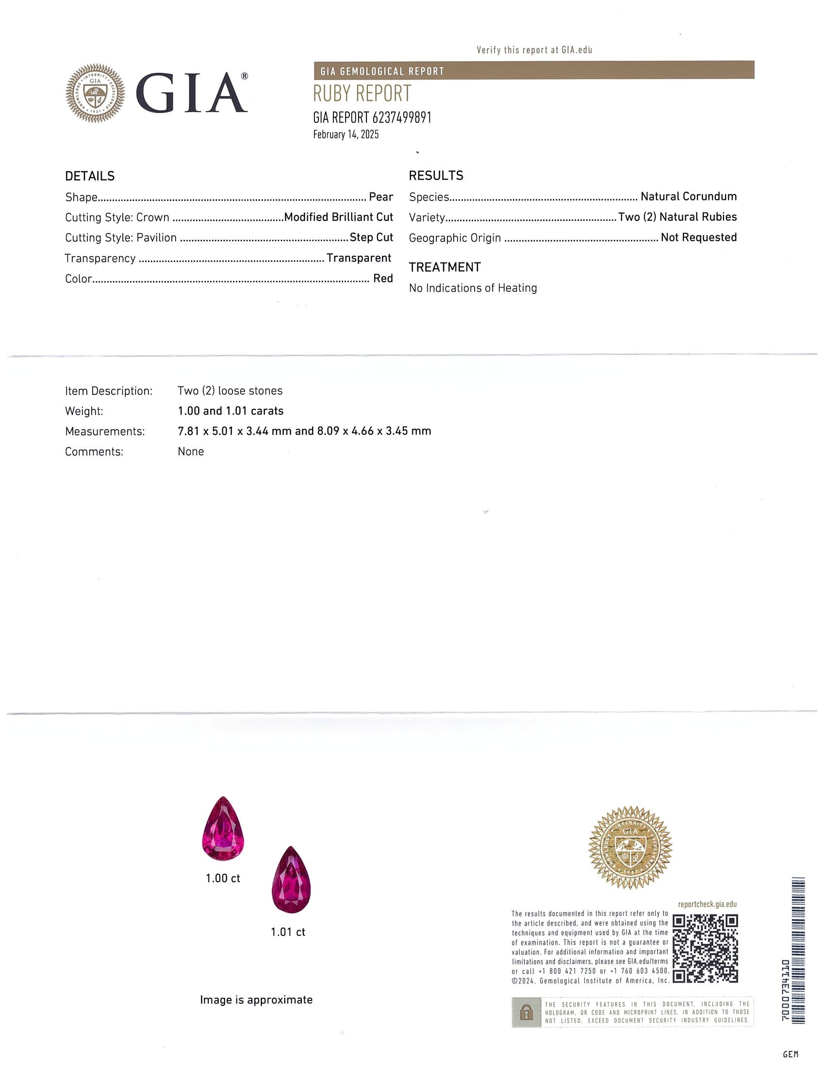 2.01 Ct.Tw. Ruby Pair from Ceylon (Sri Lanka)