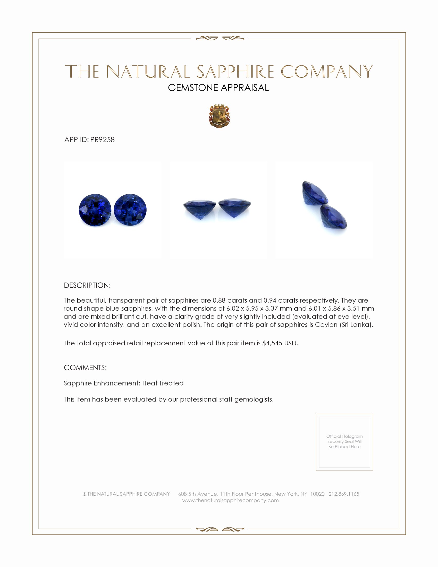 1.82 Ct.Tw. Blue Sapphire Pair from Ceylon (Sri Lanka)