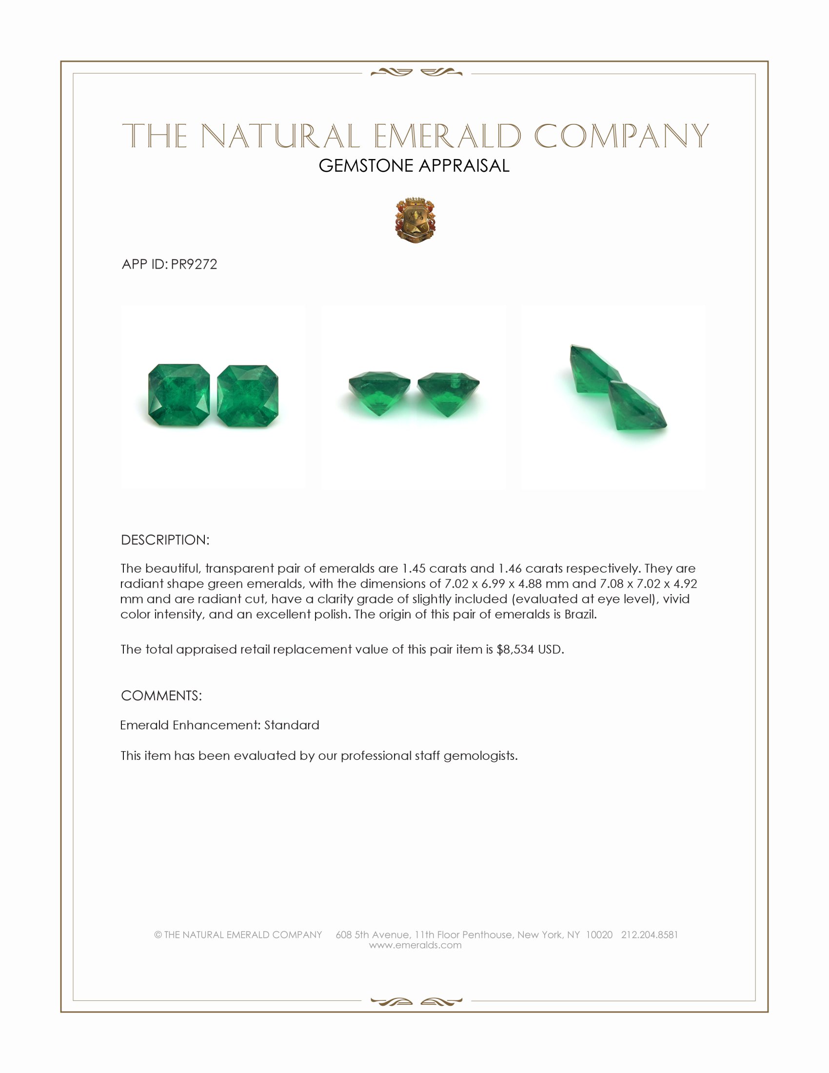 2.91 Ct.Tw. Emerald Pair from Brazil
