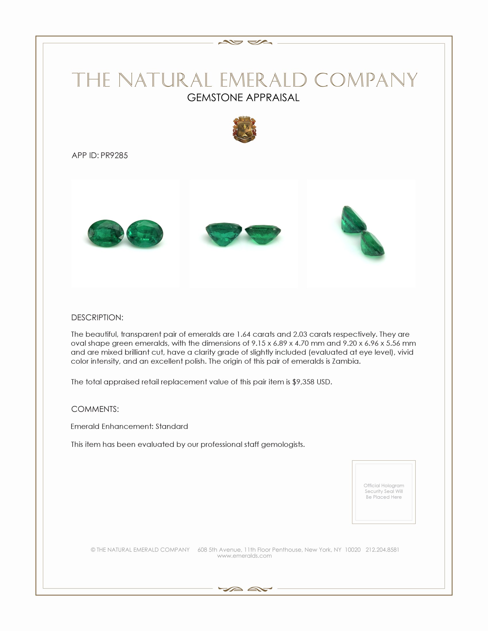 3.67 Ct.Tw. Emerald Pair from Zambia