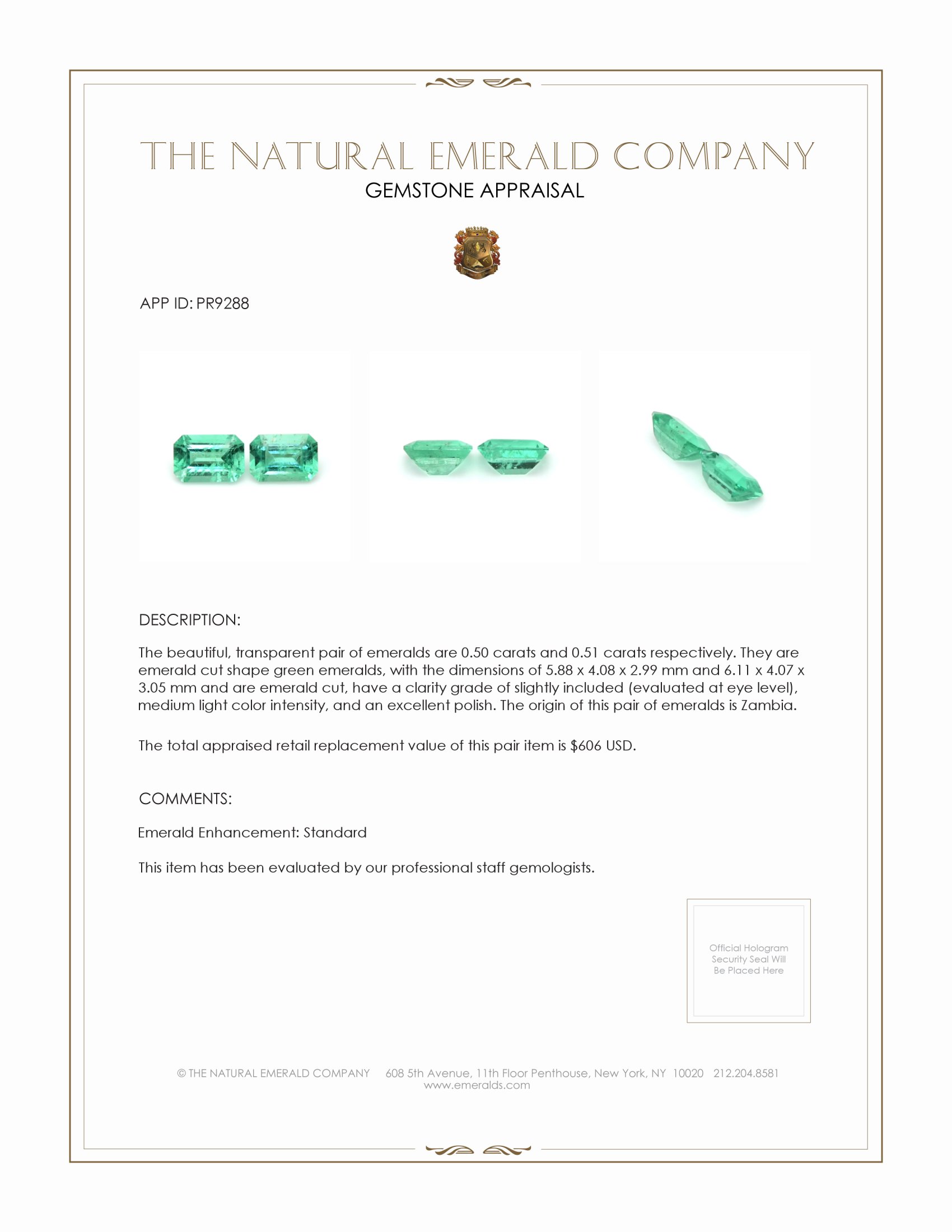 1.01 Ct.Tw. Emerald Pair from Zambia