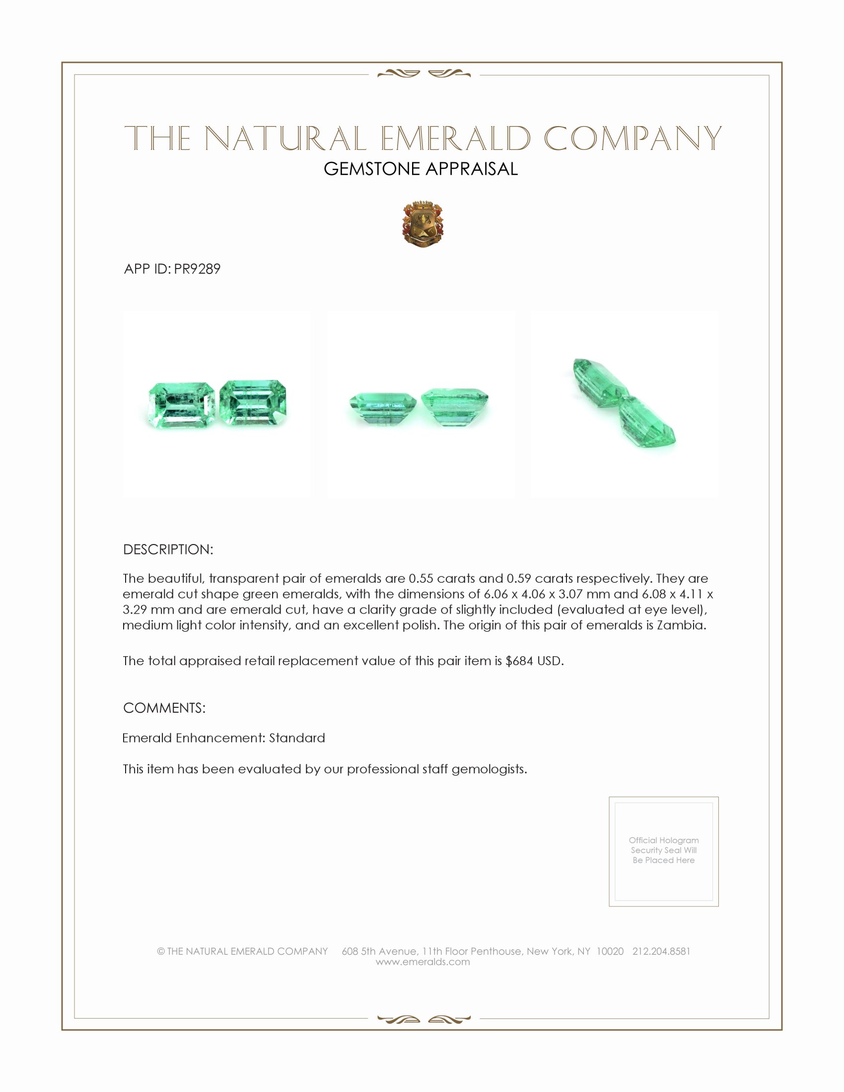 1.14 Ct.Tw. Emerald Pair from Zambia