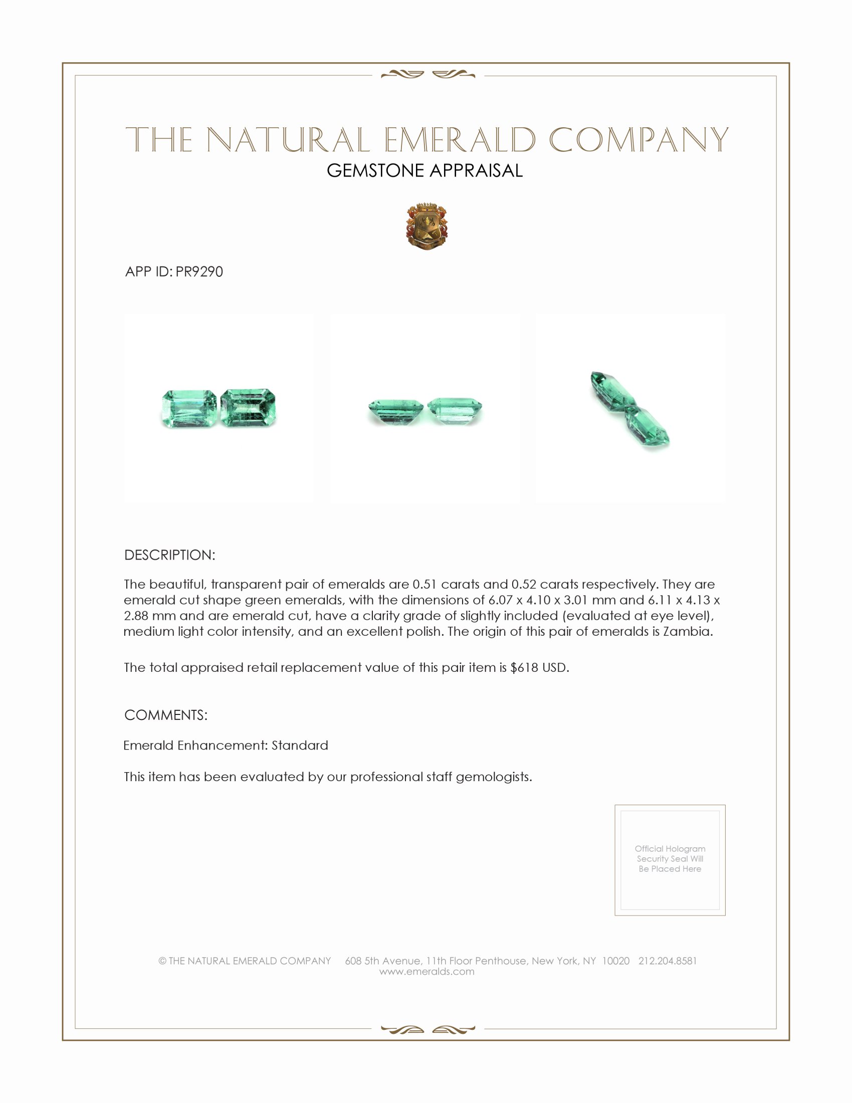 1.03 Ct.Tw. Emerald Pair from Zambia