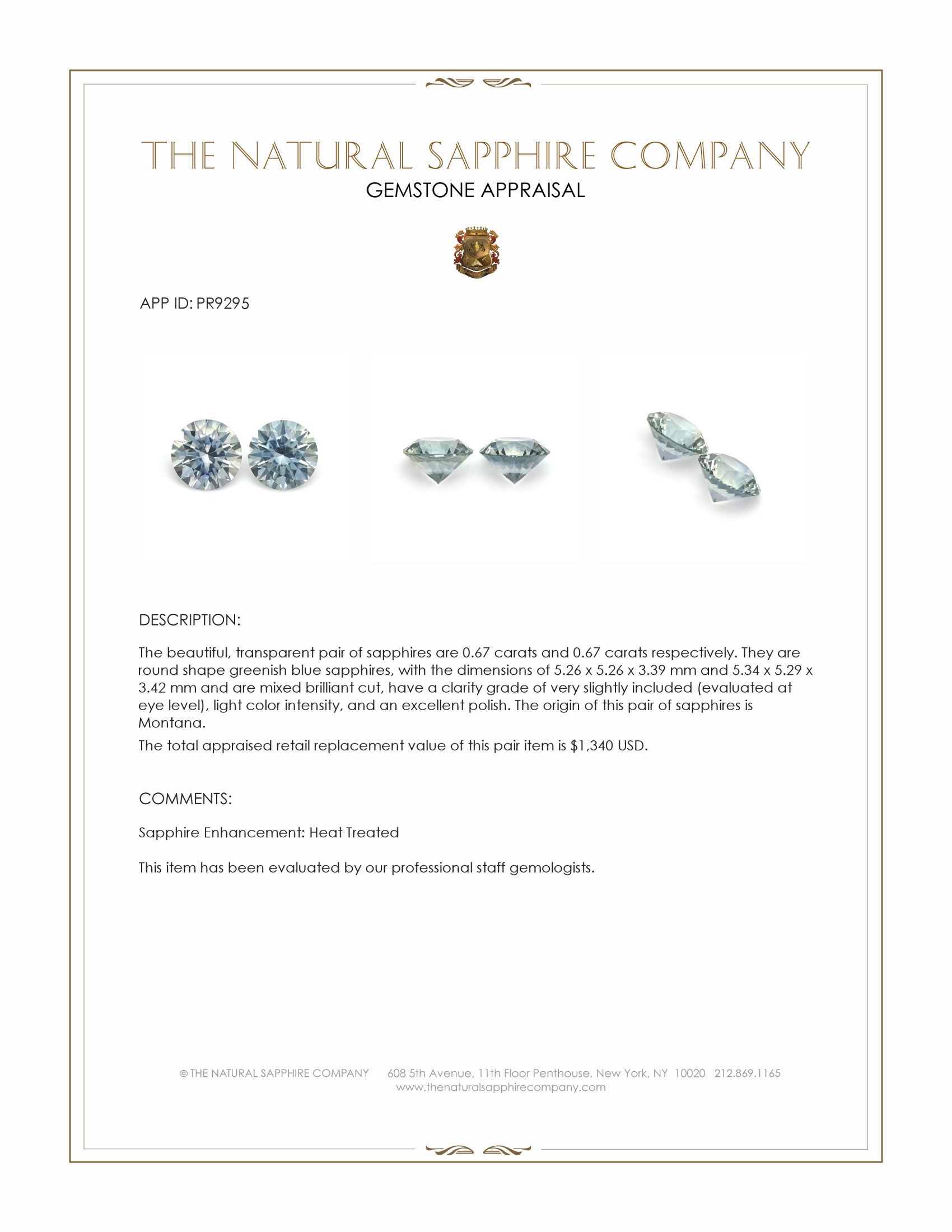 1.34 Ct.Tw. Greenish Blue Sapphire Pair from Montana