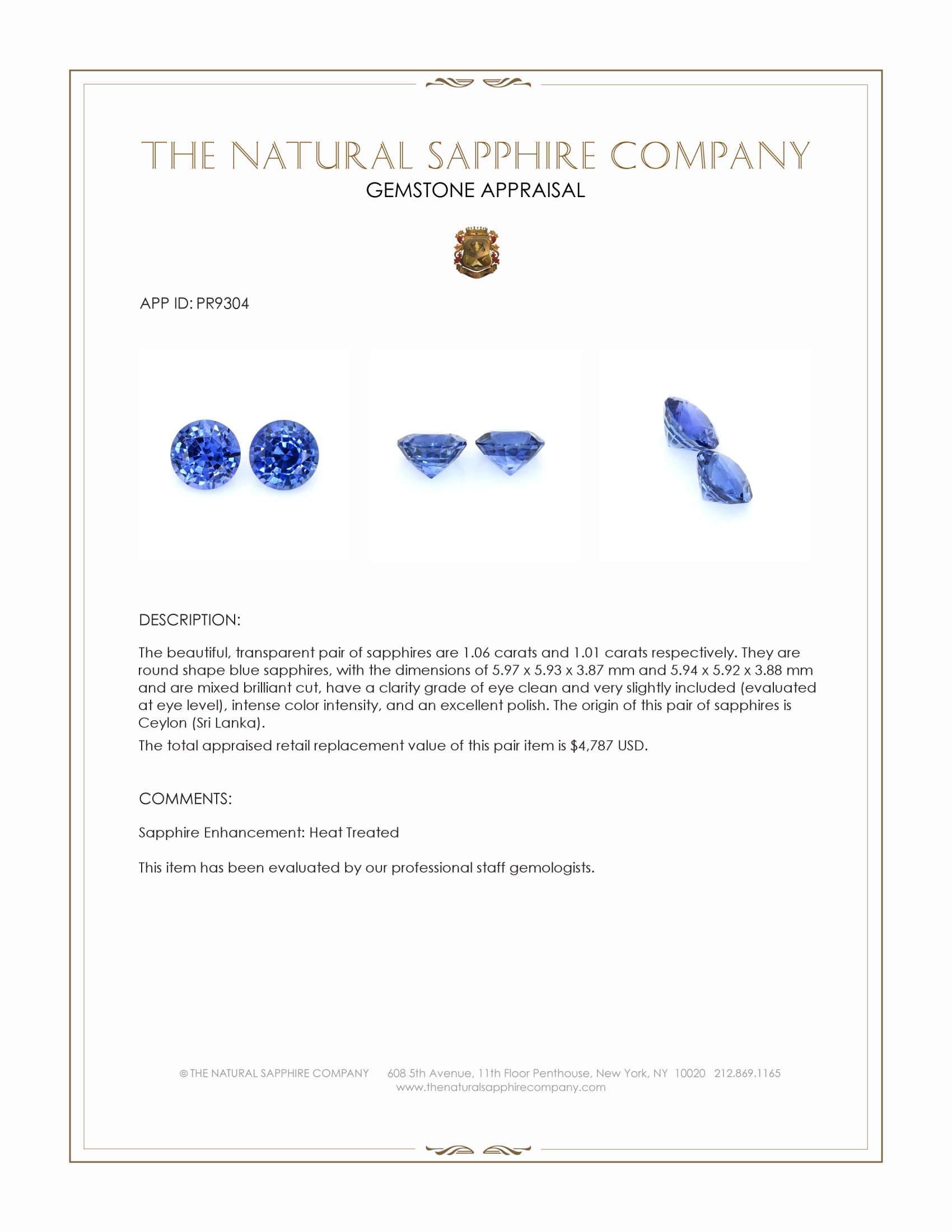 2.07 Ct.Tw. Blue Sapphire Pair from Ceylon (Sri Lanka)