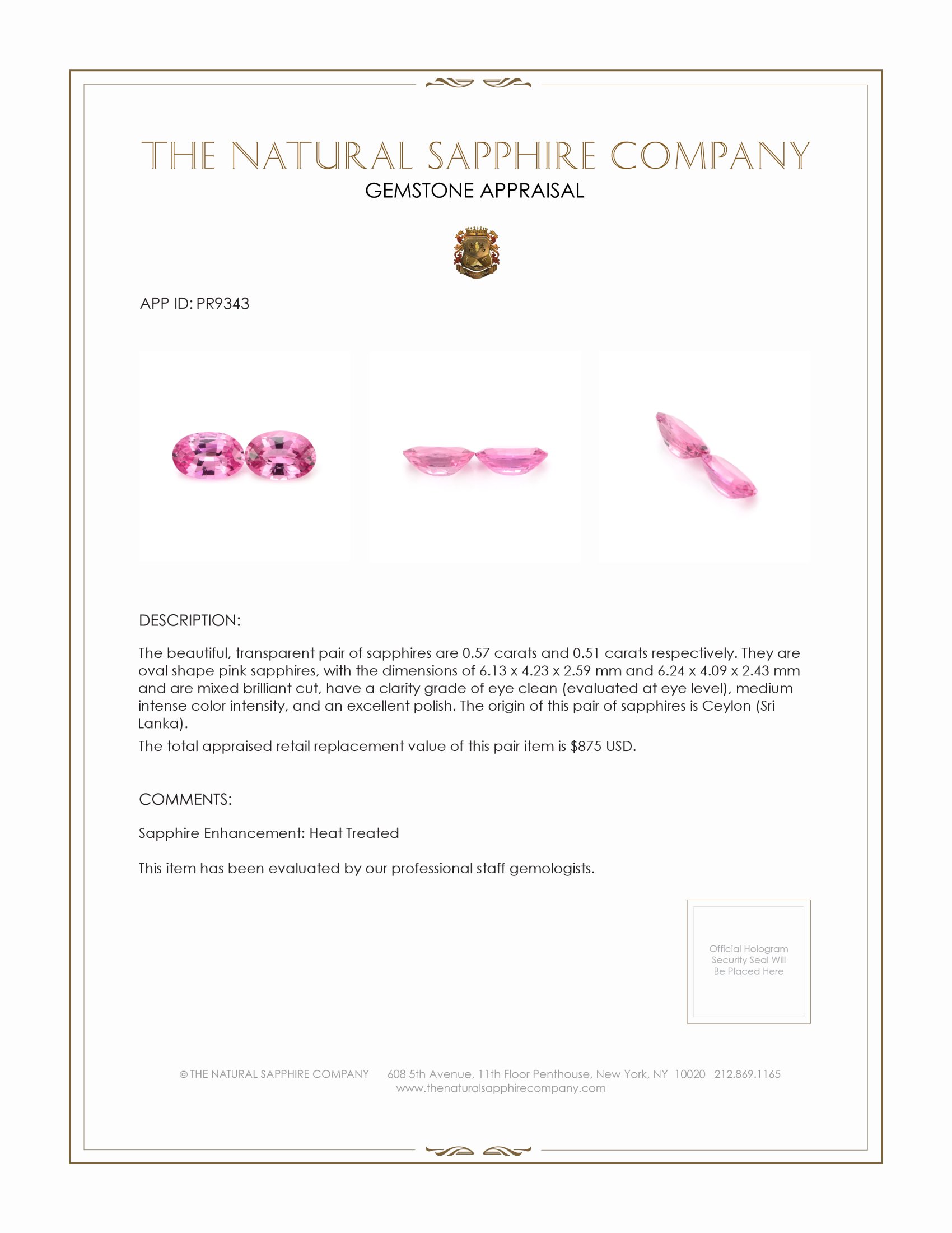 1.08 Ct.Tw. Pink Sapphire Pair from Ceylon (Sri Lanka)