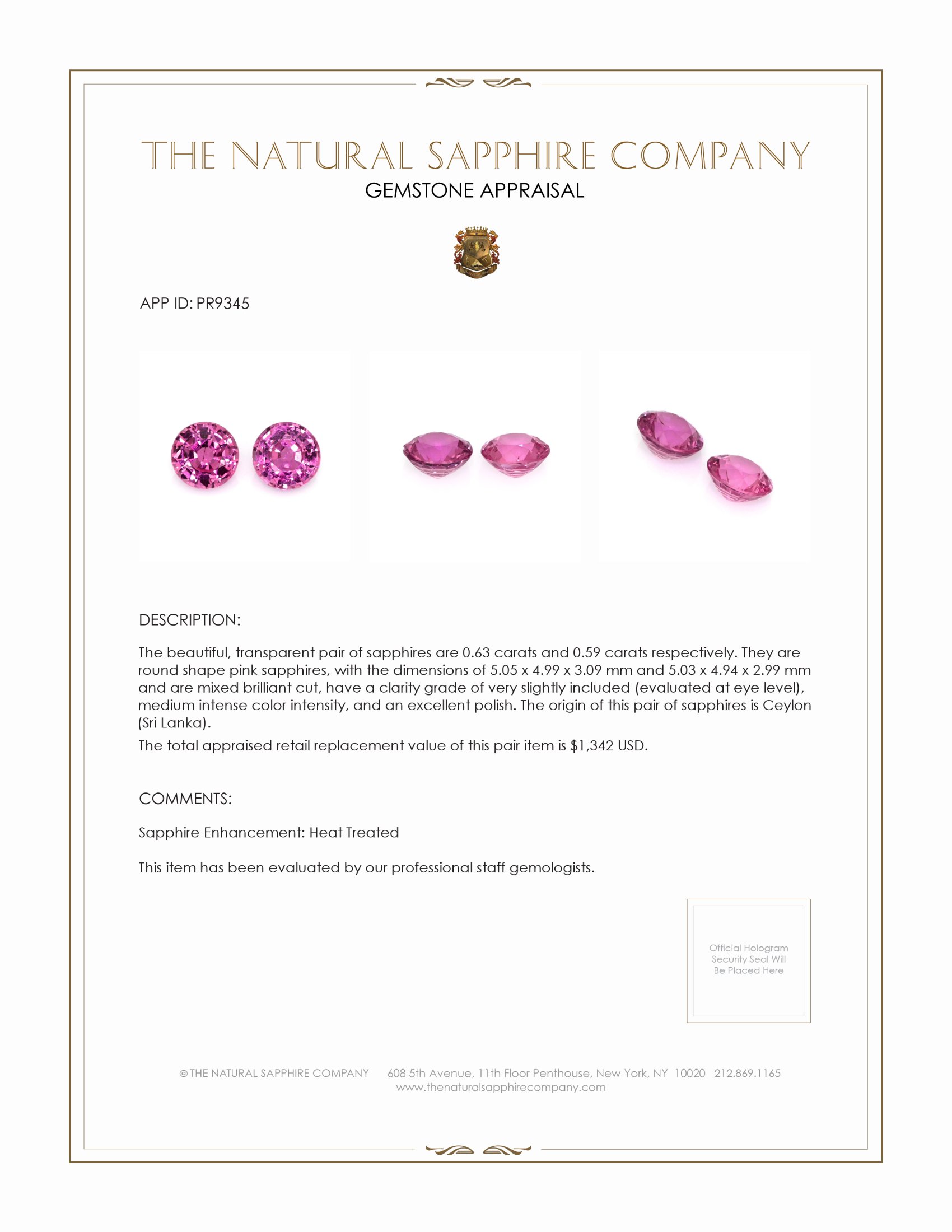 1.22 Ct.Tw. Pink Sapphire Pair from Ceylon (Sri Lanka)