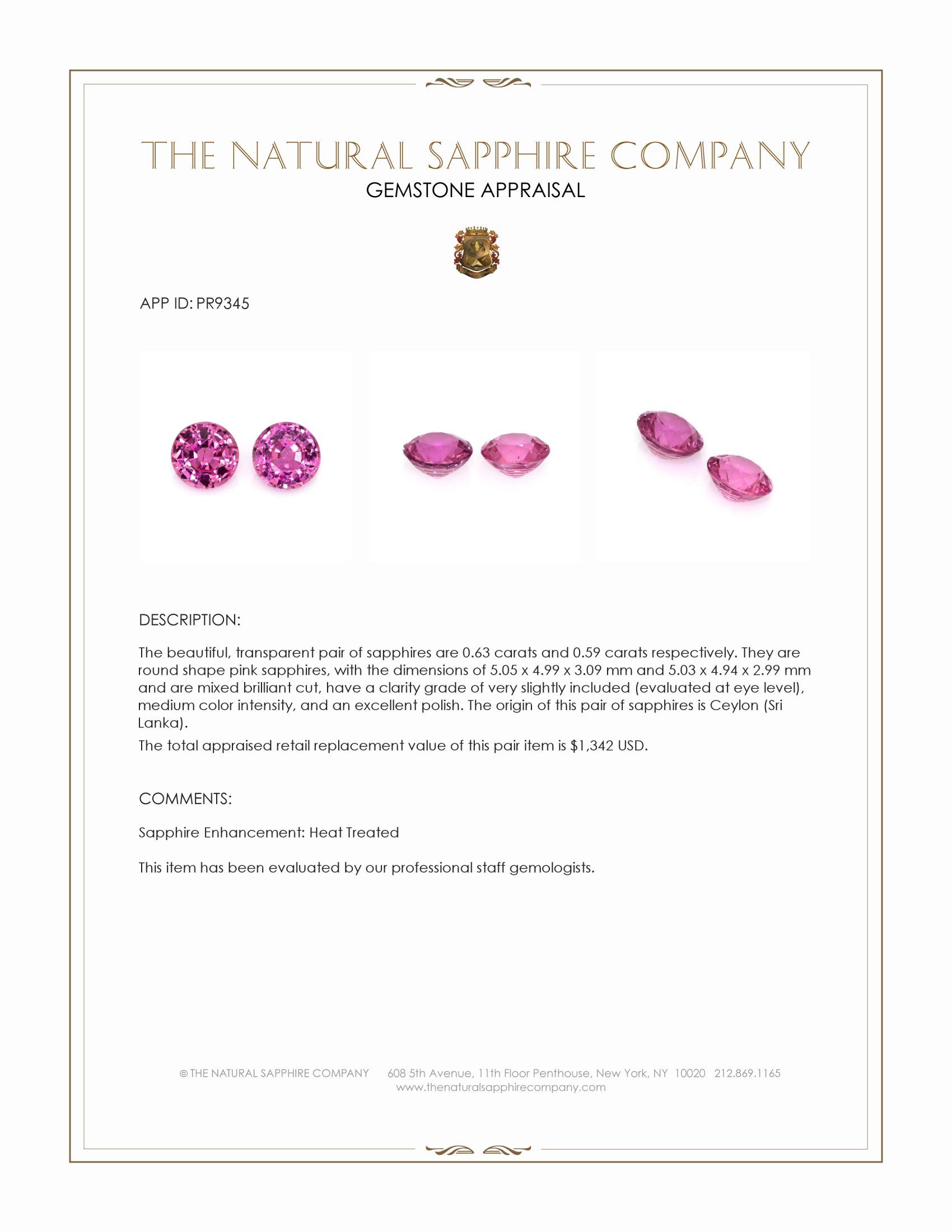 1.22 Ct.Tw. Pink Sapphire Pair from Ceylon (Sri Lanka)