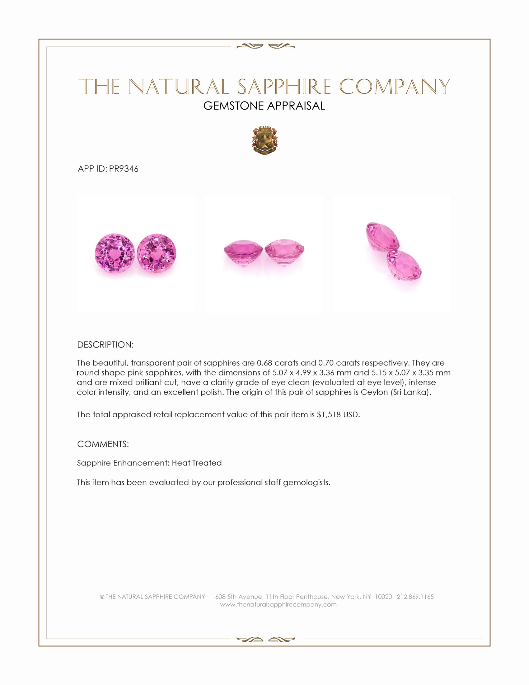 1.38 Ct.Tw. Pink Sapphire Pair from Ceylon (Sri Lanka)