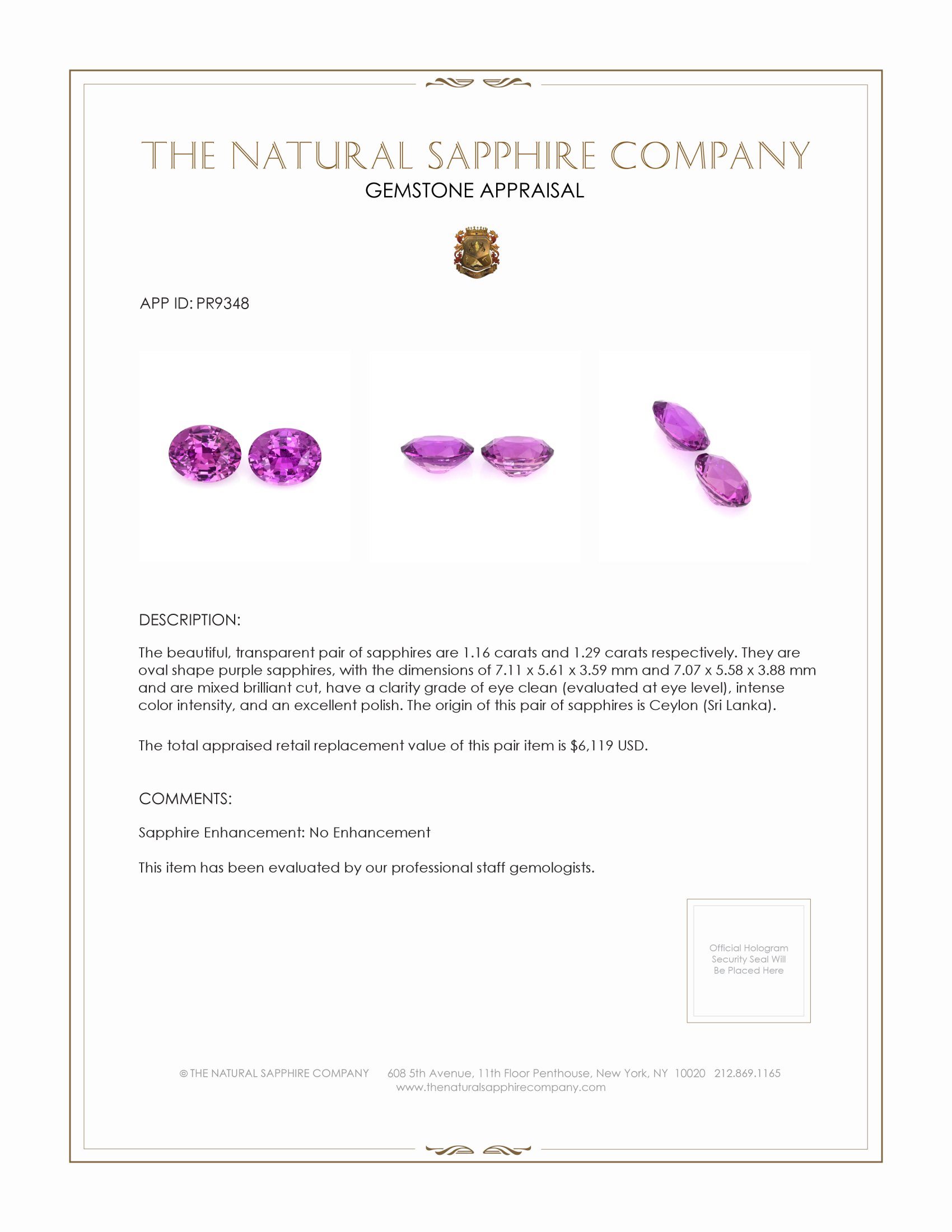 2.45 Ct.Tw. Pinkish Purple Sapphire Pair from Ceylon (Sri Lanka)