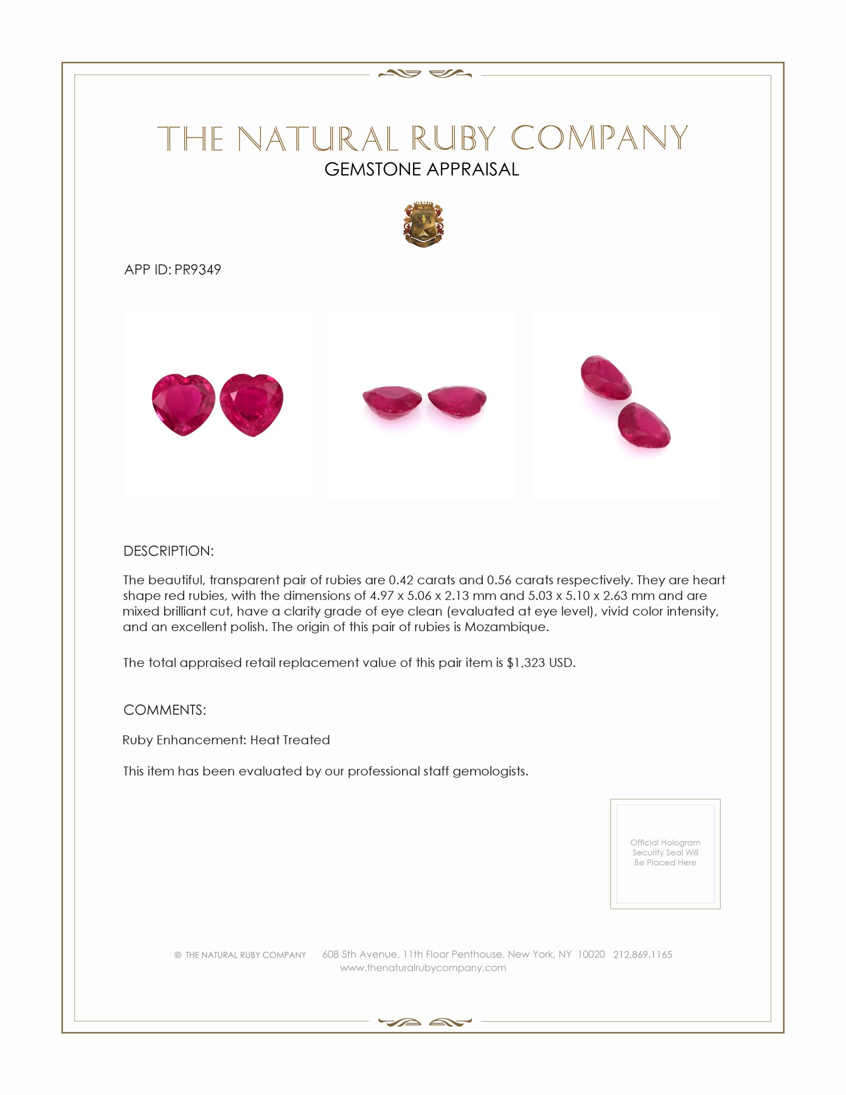 0.98 Ct.Tw. Ruby Pair from Mozambique