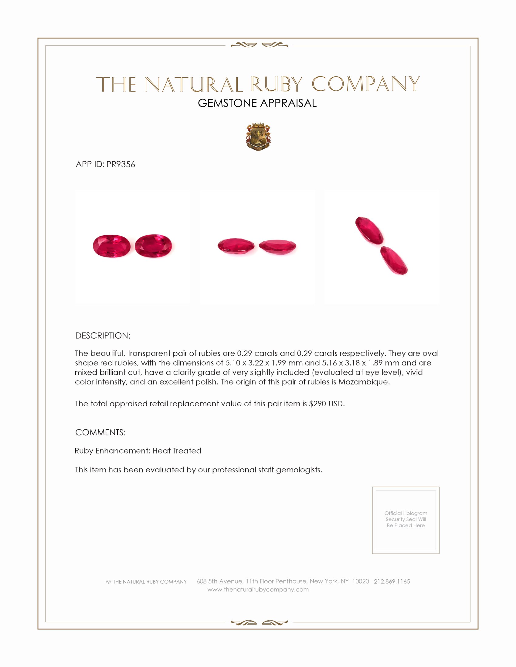 0.58 Ct.Tw. Ruby Pair from Mozambique