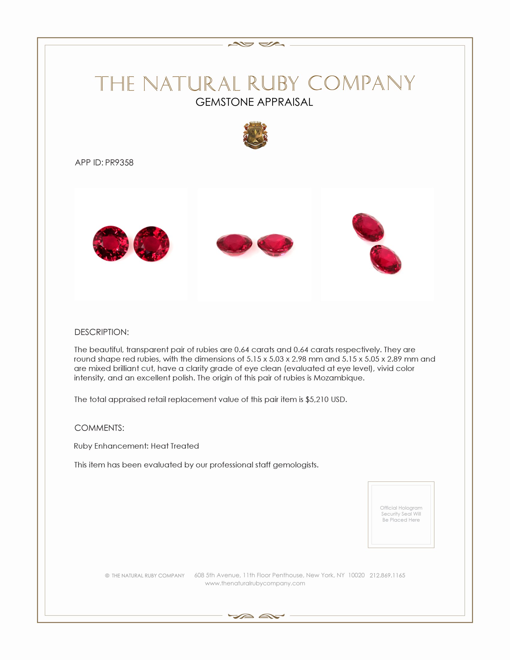 1.28 Ct.Tw. Ruby Pair from Mozambique
