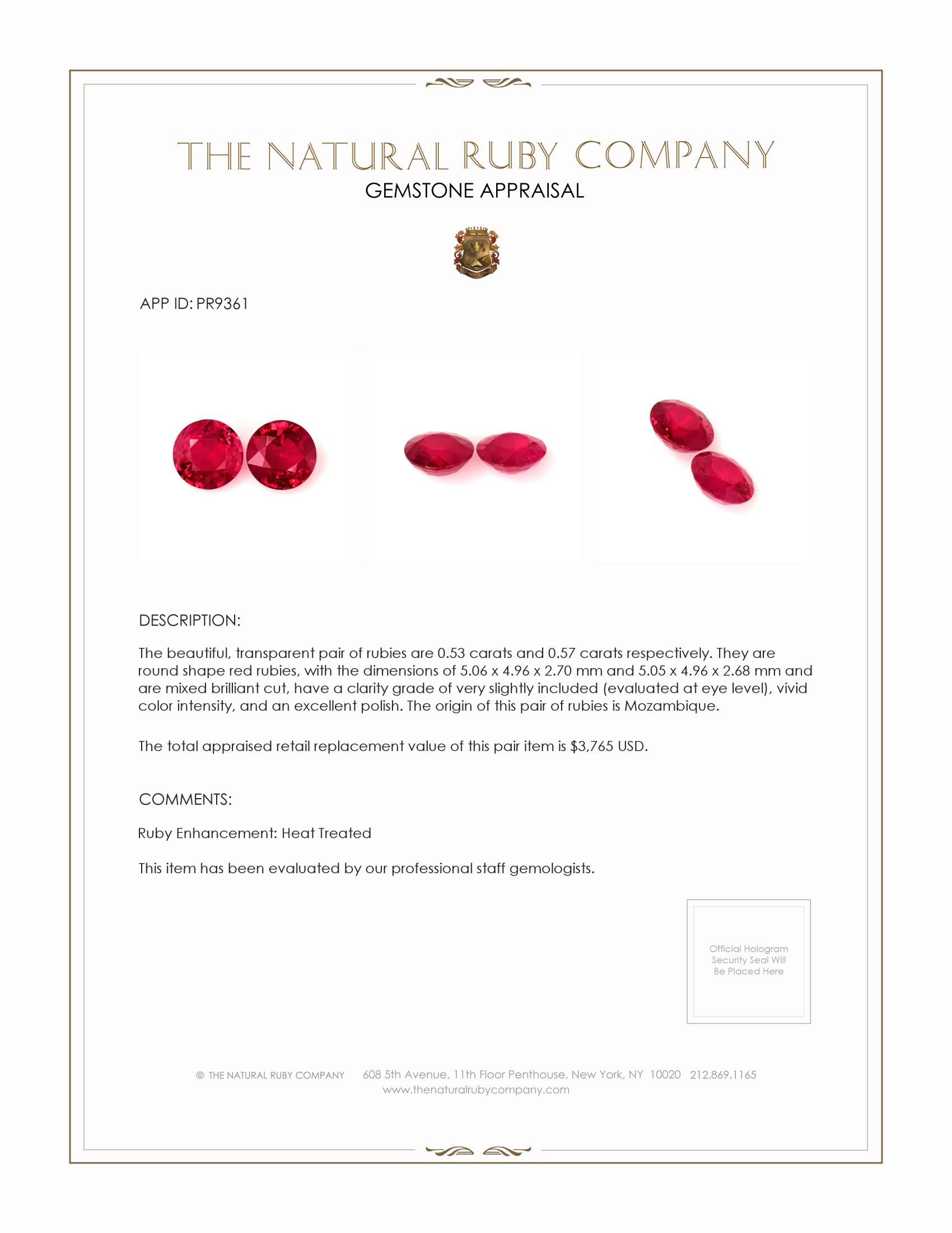 1.10 Ct.Tw. Ruby Pair from Mozambique