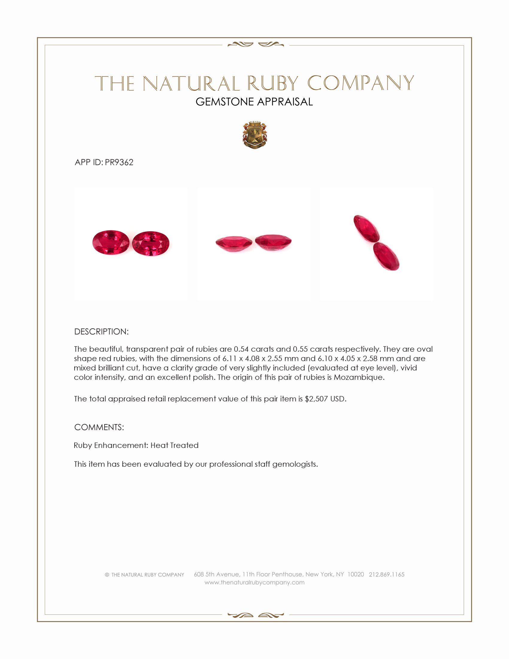 1.09 Ct.Tw. Ruby Pair from Mozambique