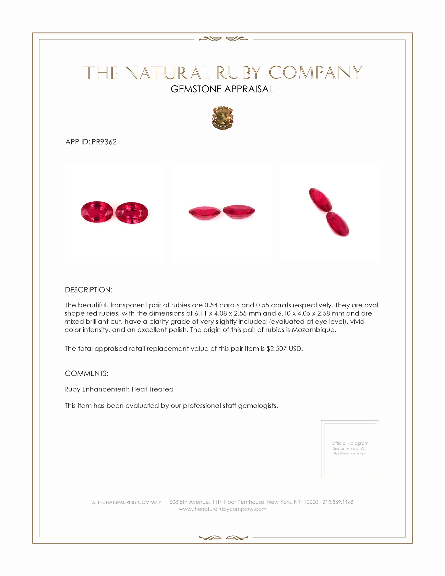 1.09 Ct.Tw. Ruby Pair from Mozambique