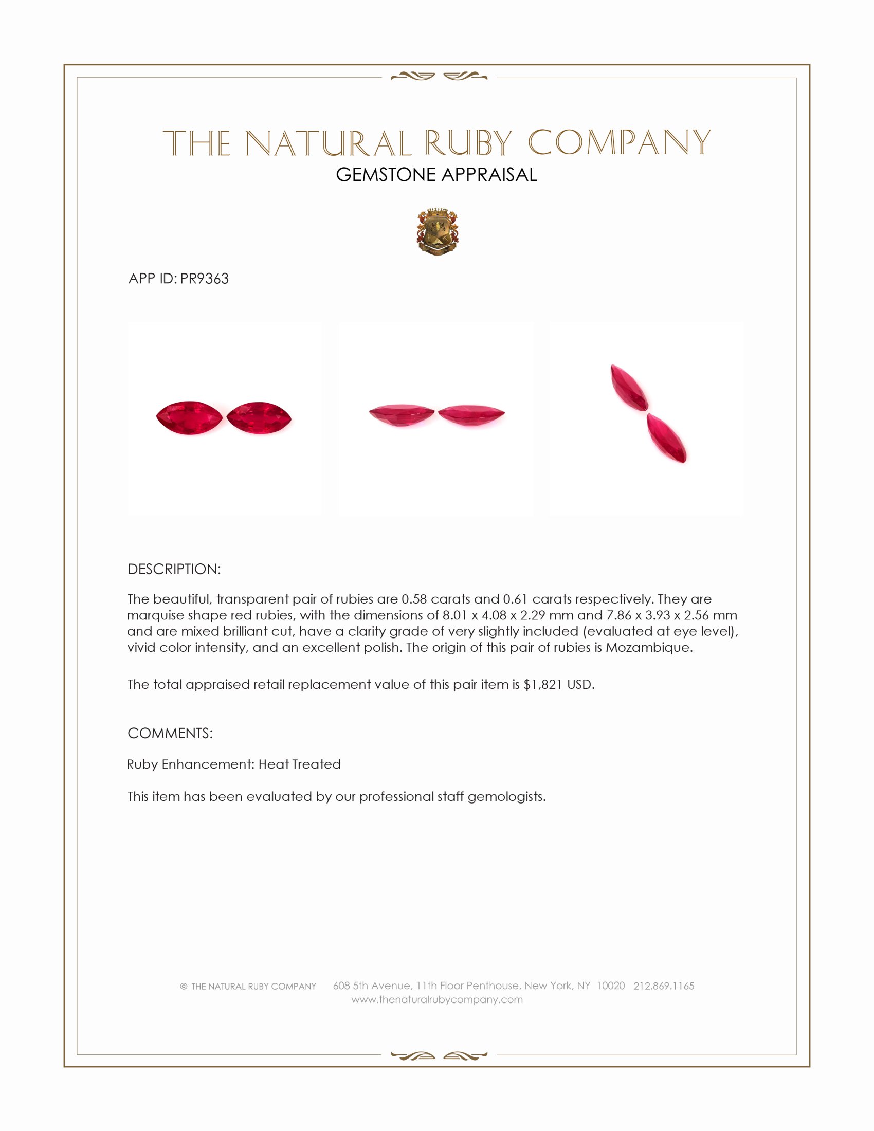 1.19 Ct.Tw. Ruby Pair from Mozambique