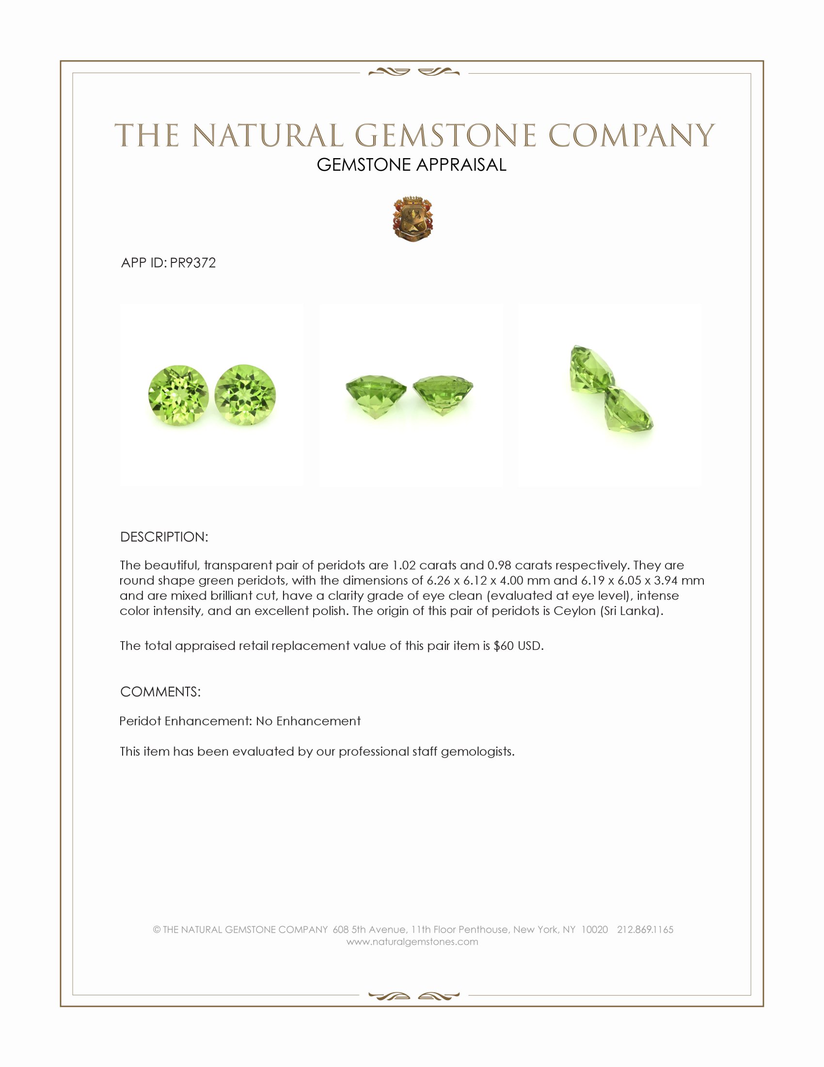 1.86 Ct.Tw. Green (Lime Green) Peridot Pair from Ceylon (Sri Lanka)