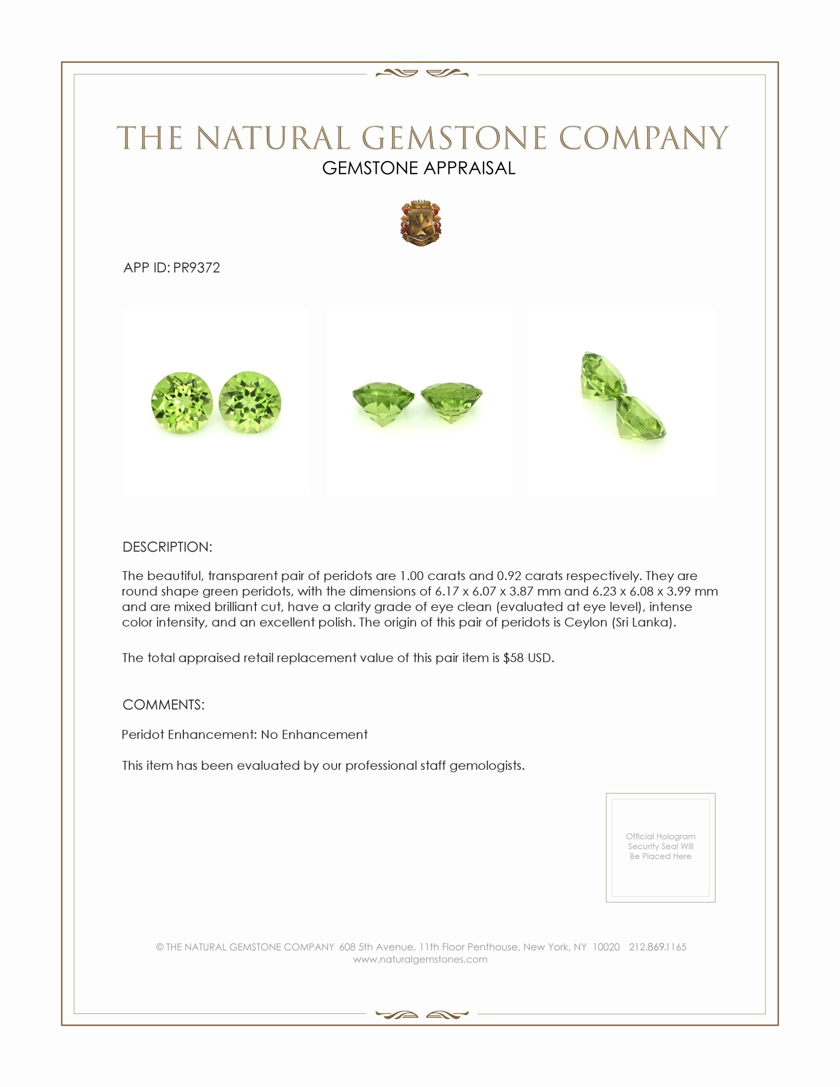 1.92 Ct.Tw. Peridot Pair from Ceylon (Sri Lanka)