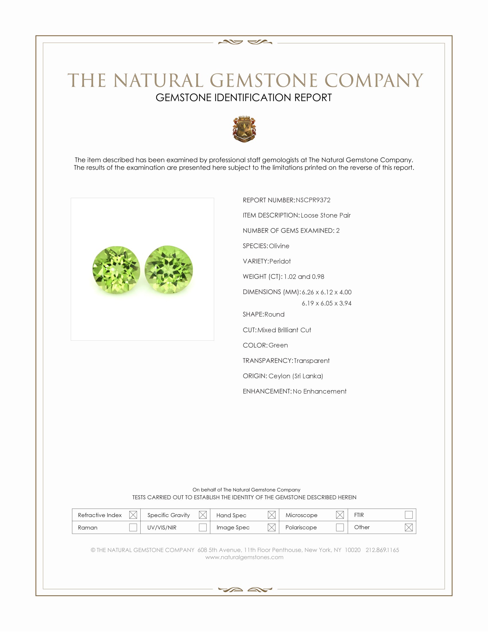 1.86 Ct.Tw. Green (Lime Green) Peridot Pair from Ceylon (Sri Lanka)