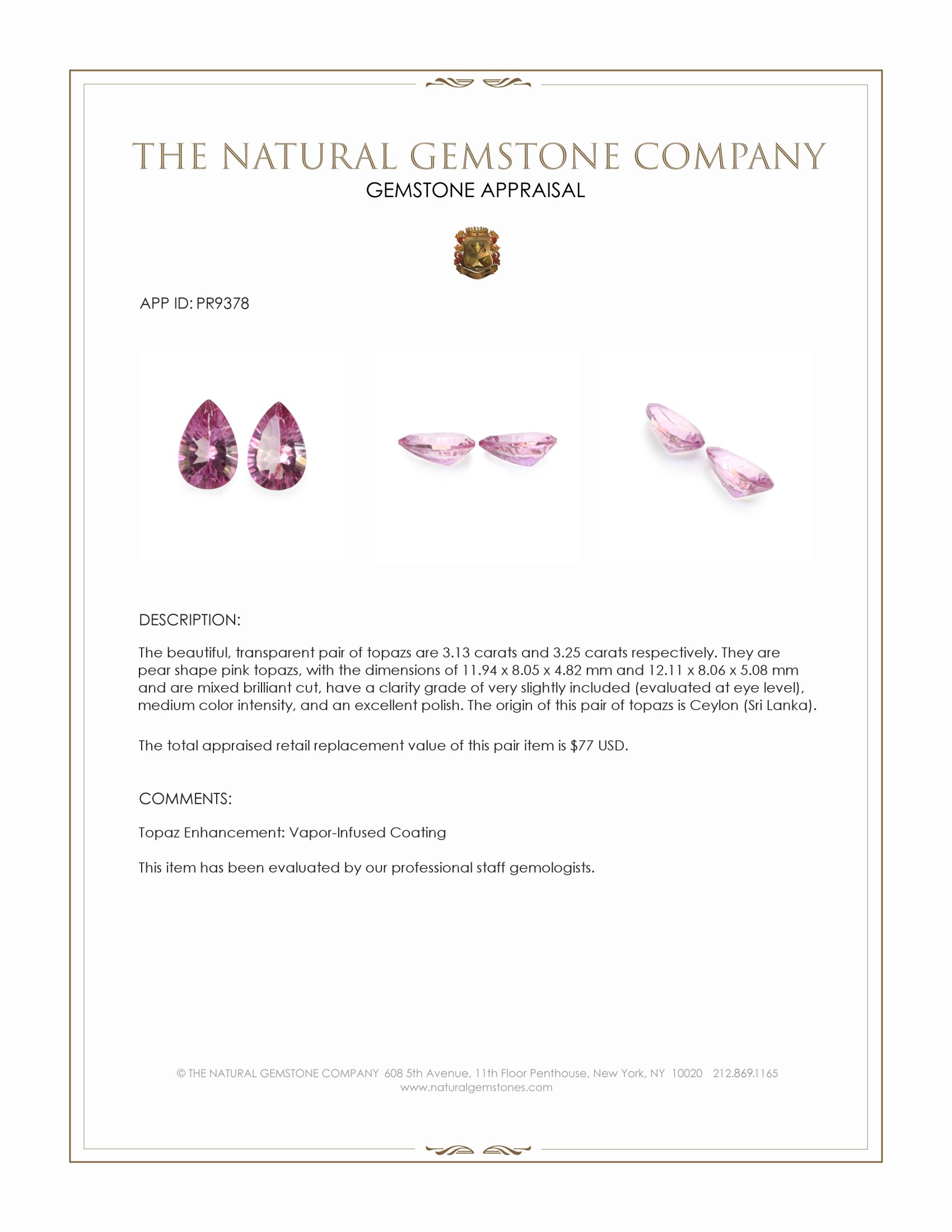 6.38 Ct.Tw. Pink Topaz Pair from Ceylon (Sri Lanka)