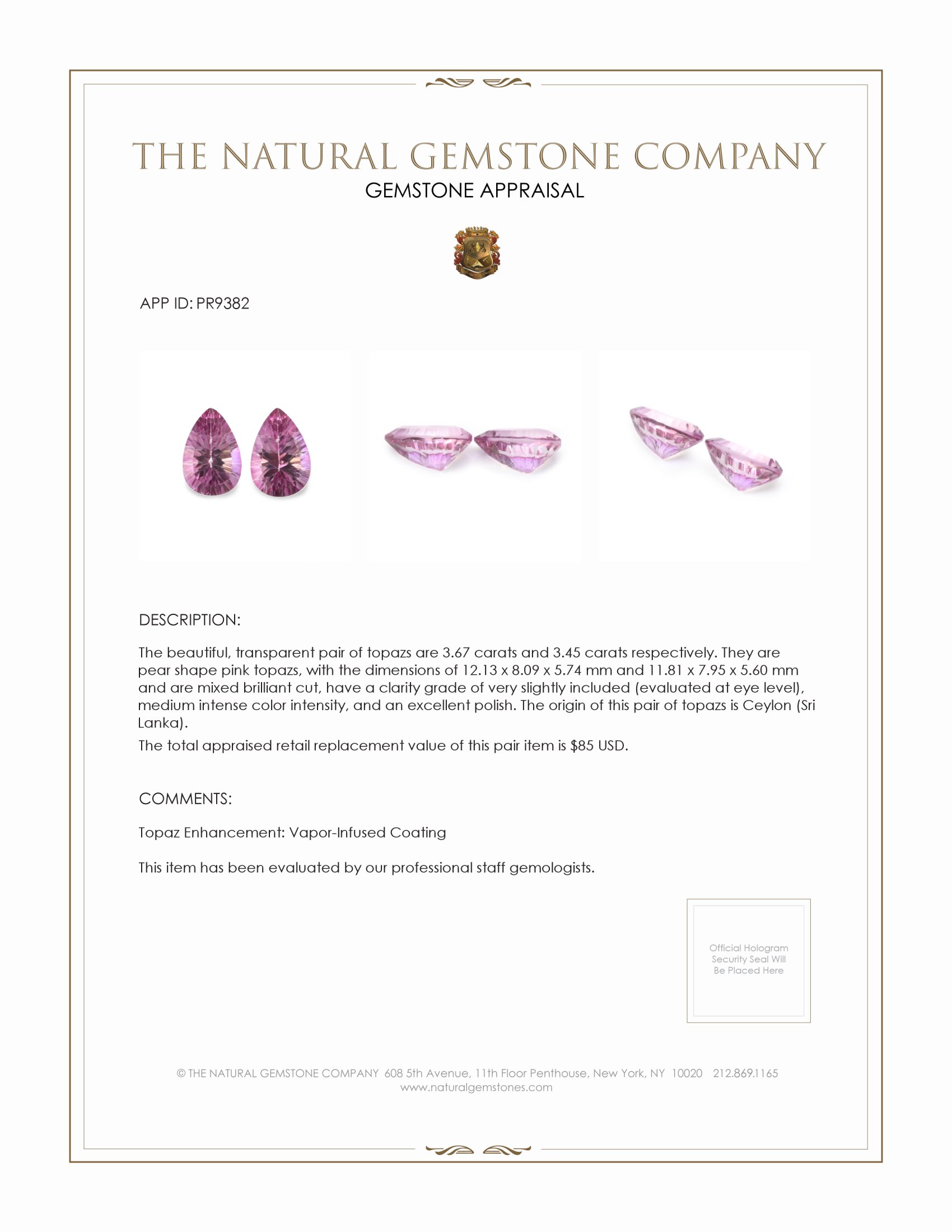 7.12 Ct.Tw. Topaz Pair from Ceylon (Sri Lanka)