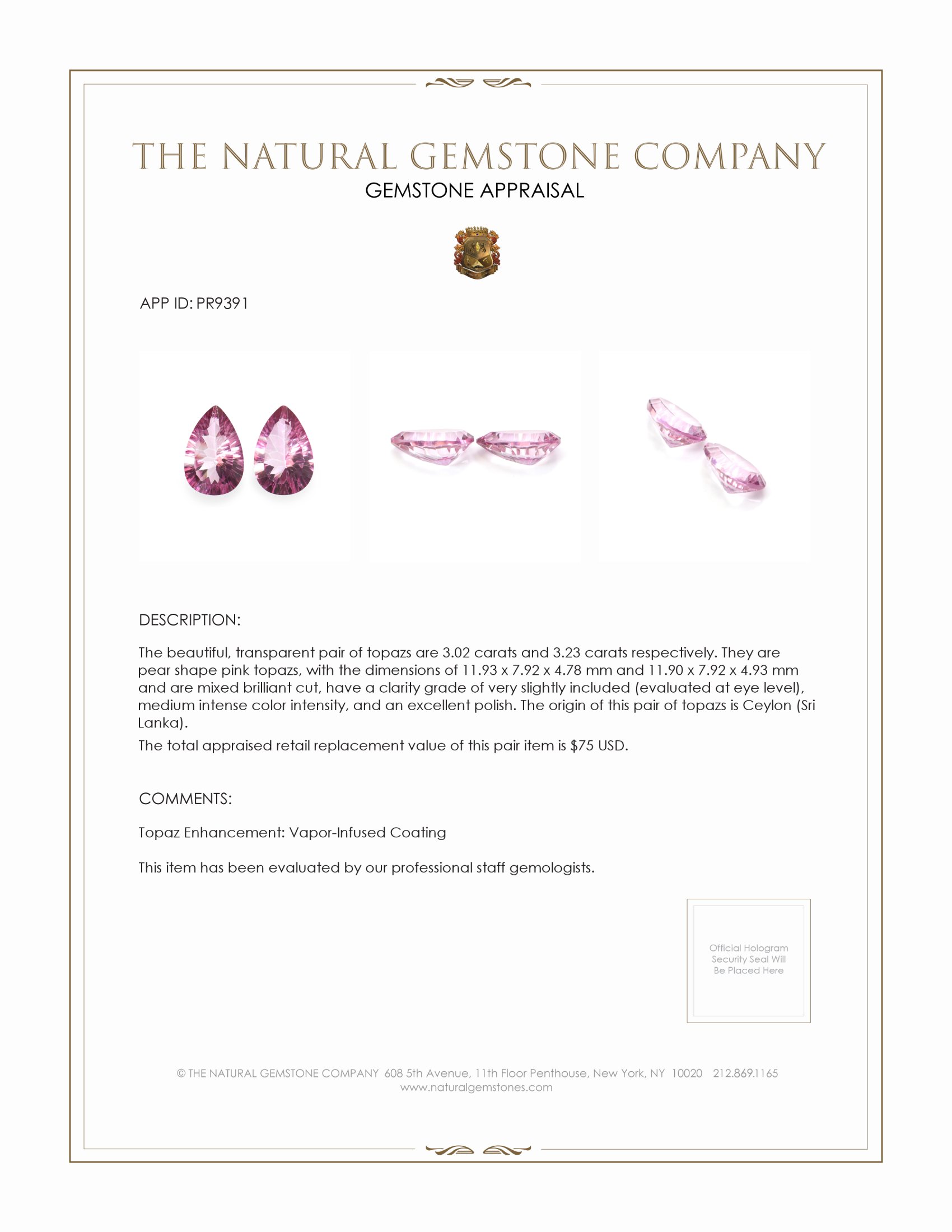 6.25 Ct.Tw. Topaz Pair from Ceylon (Sri Lanka)