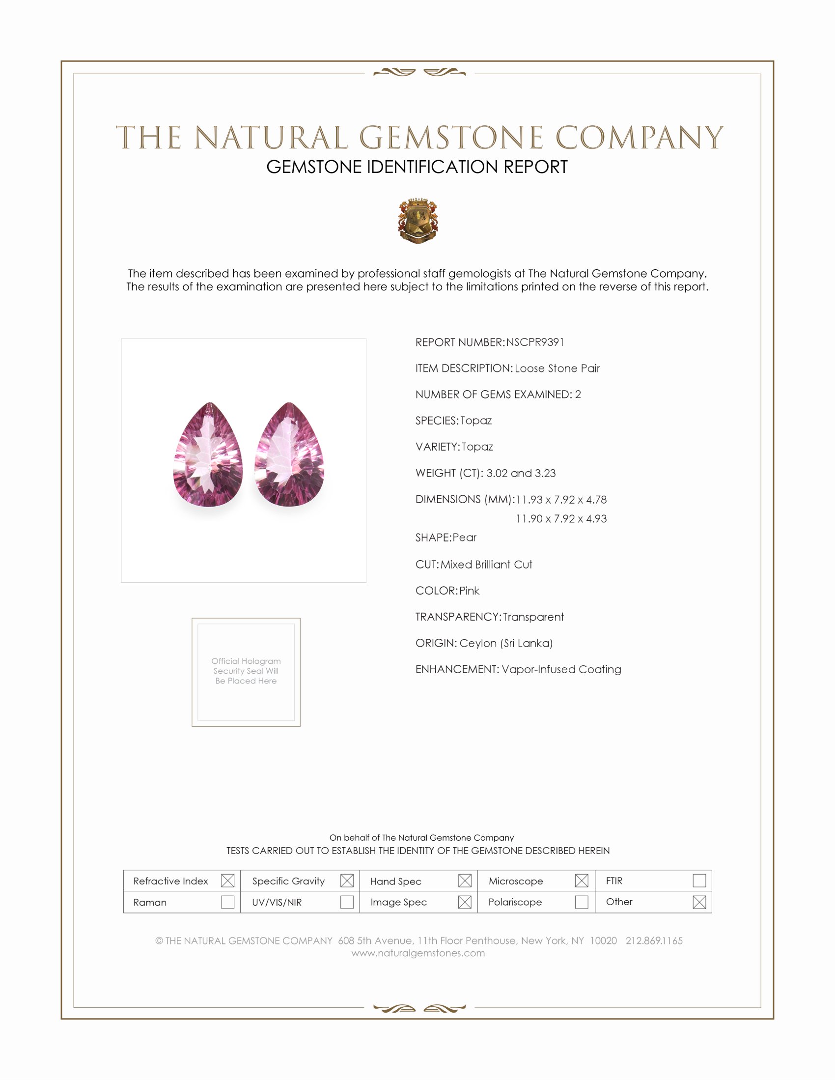 6.25 Ct.Tw. Pink Topaz Pair from Ceylon (Sri Lanka)