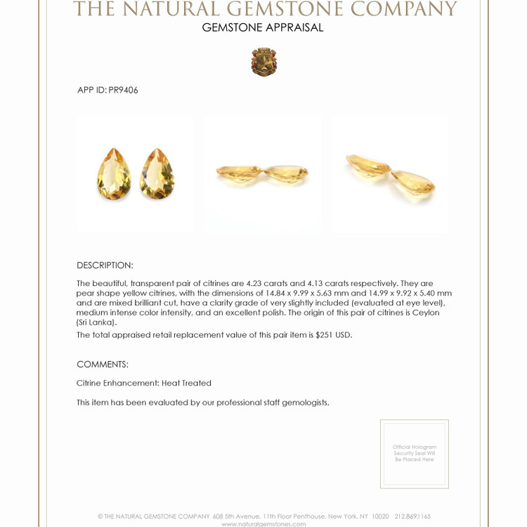 8.36 Ct.Tw. Citrine Pair from Ceylon (Sri Lanka)