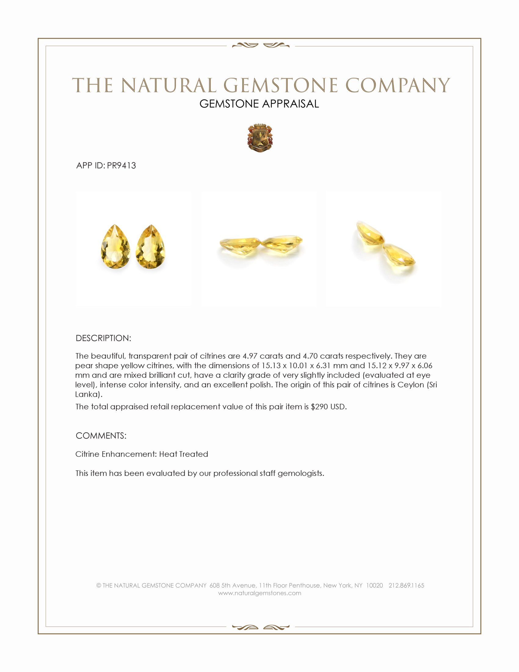 9.67 Ct.Tw. Yellow Citrine Pair from Ceylon (Sri Lanka)