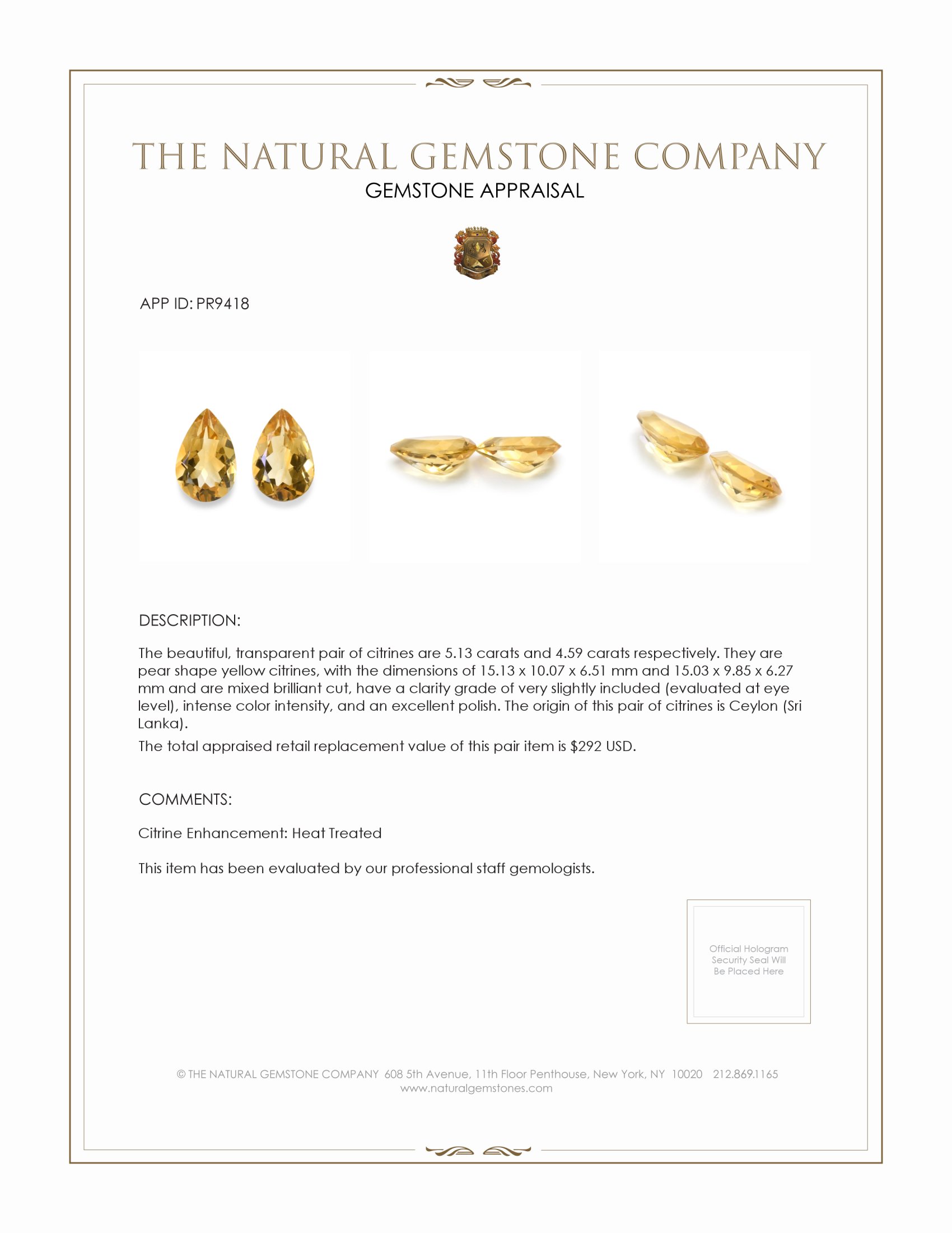 9.72 Ct.Tw. Citrine Pair from Ceylon (Sri Lanka)