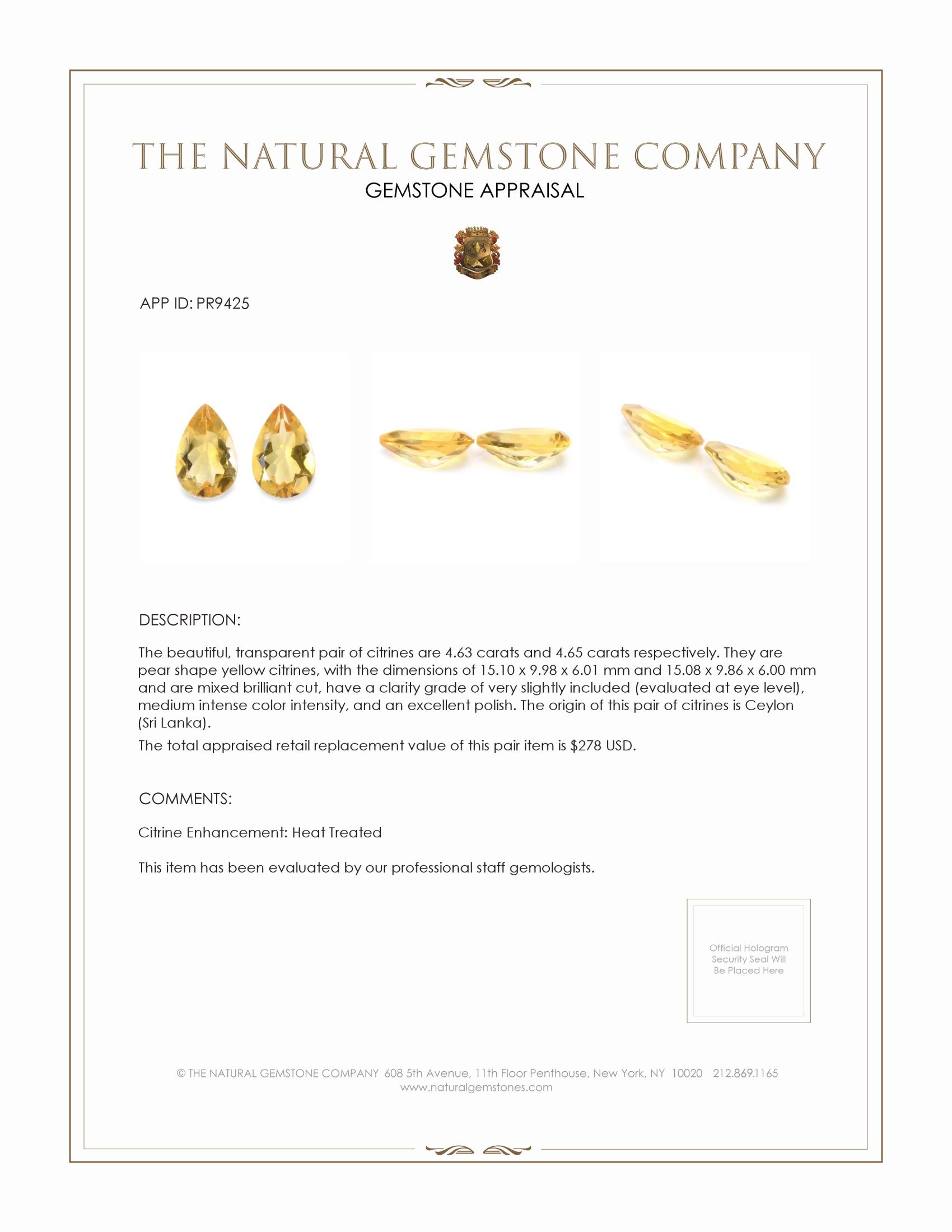9.28 Ct.Tw. Citrine Pair from Ceylon (Sri Lanka)