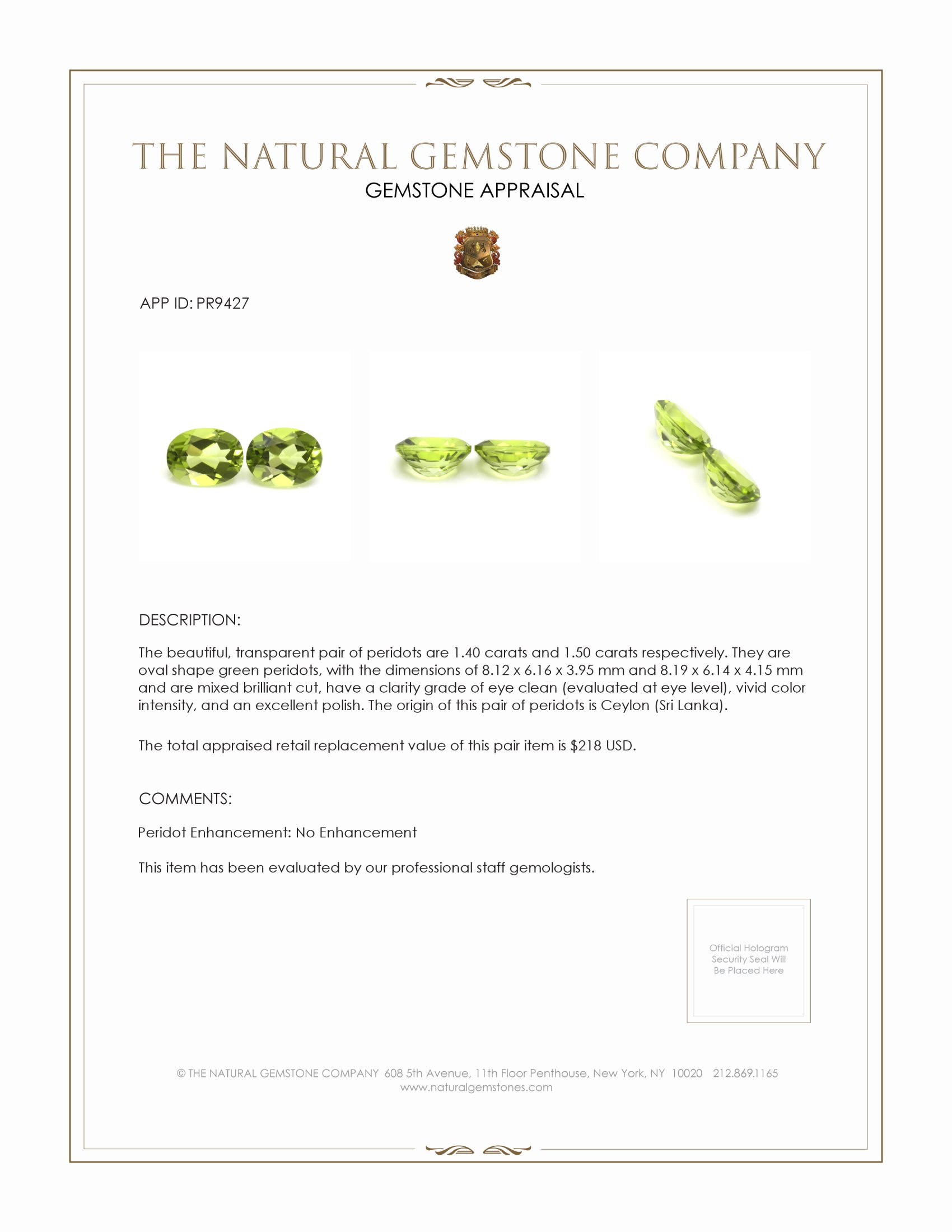 2.90 Ct.Tw. Green Peridot Pair from Ceylon (Sri Lanka)