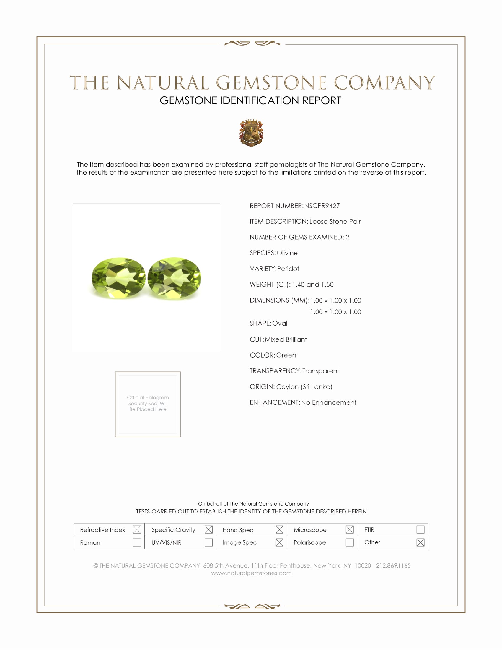 2.90 Ct.Tw. Green Peridot Pair from Ceylon (Sri Lanka)